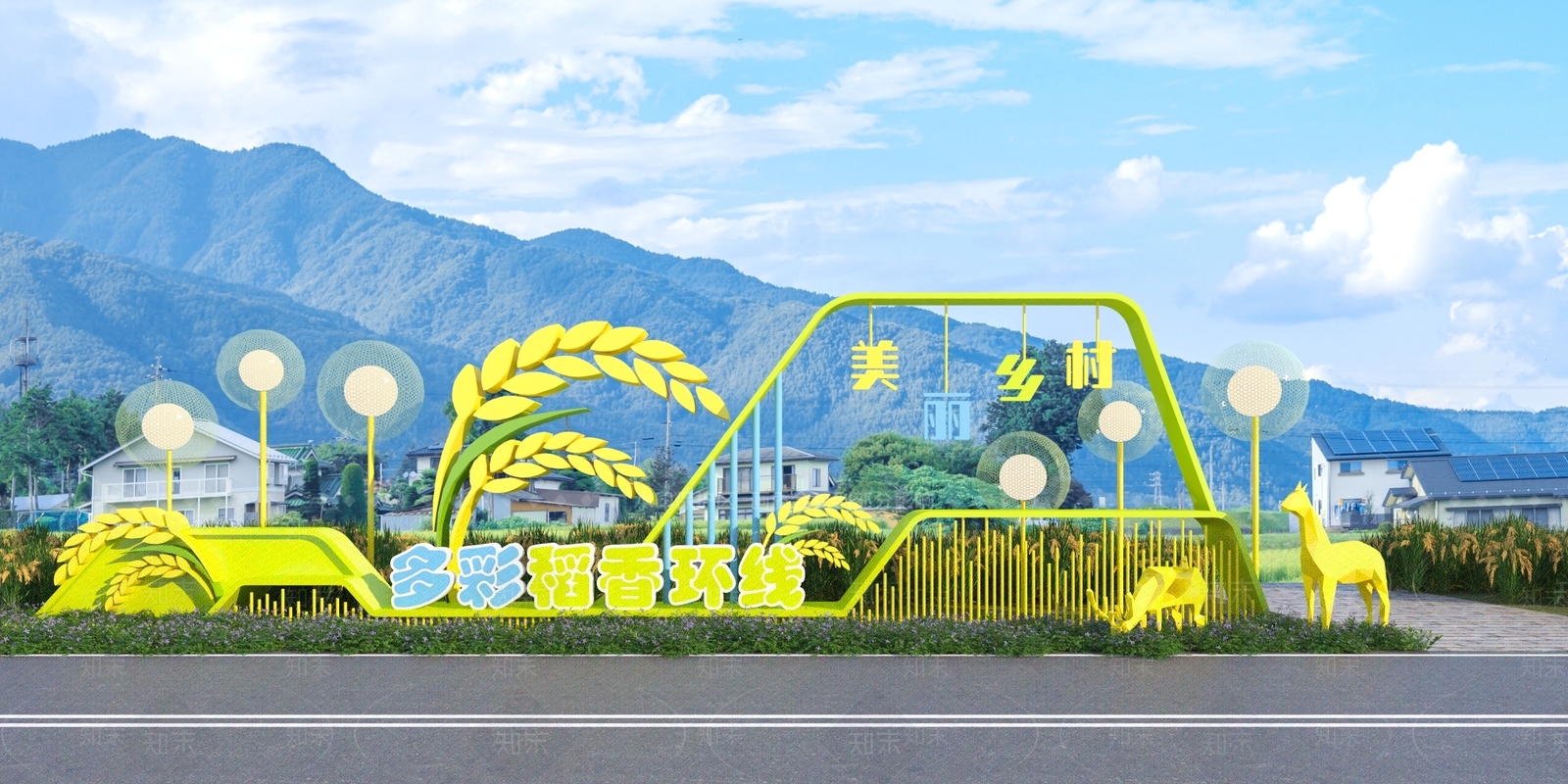 现代乡村稻香雕塑小品3D模型3D模型下载【ID:1145093364】