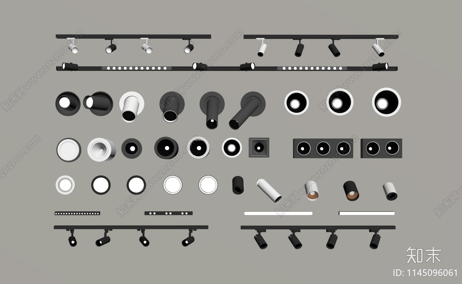 现代筒灯射灯轨道灯SU模型下载【ID:1145096061】