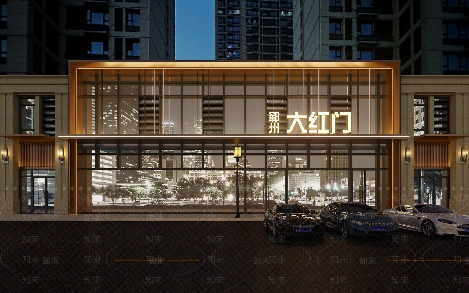 现代餐饮门头外观3D模型下载【ID:1145102568】