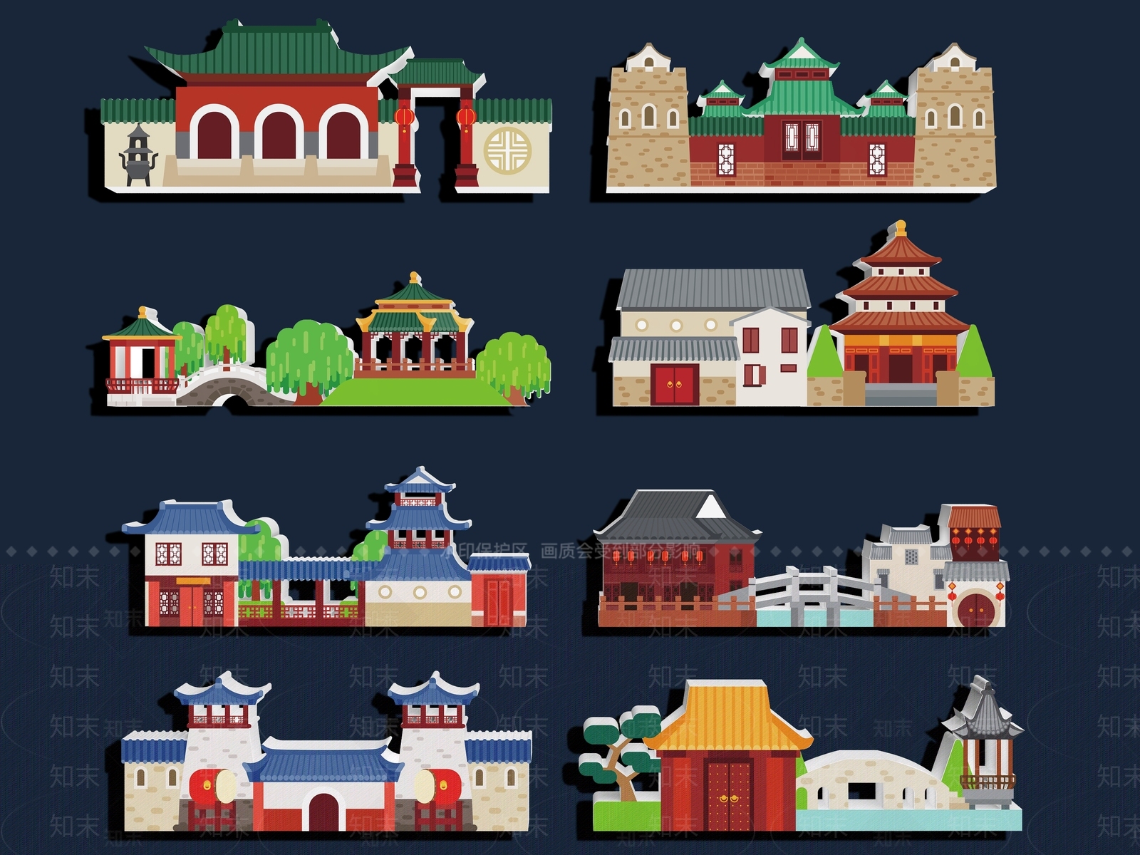 中式建筑剪影卡通挂件3D模型下载【ID:1145102610】