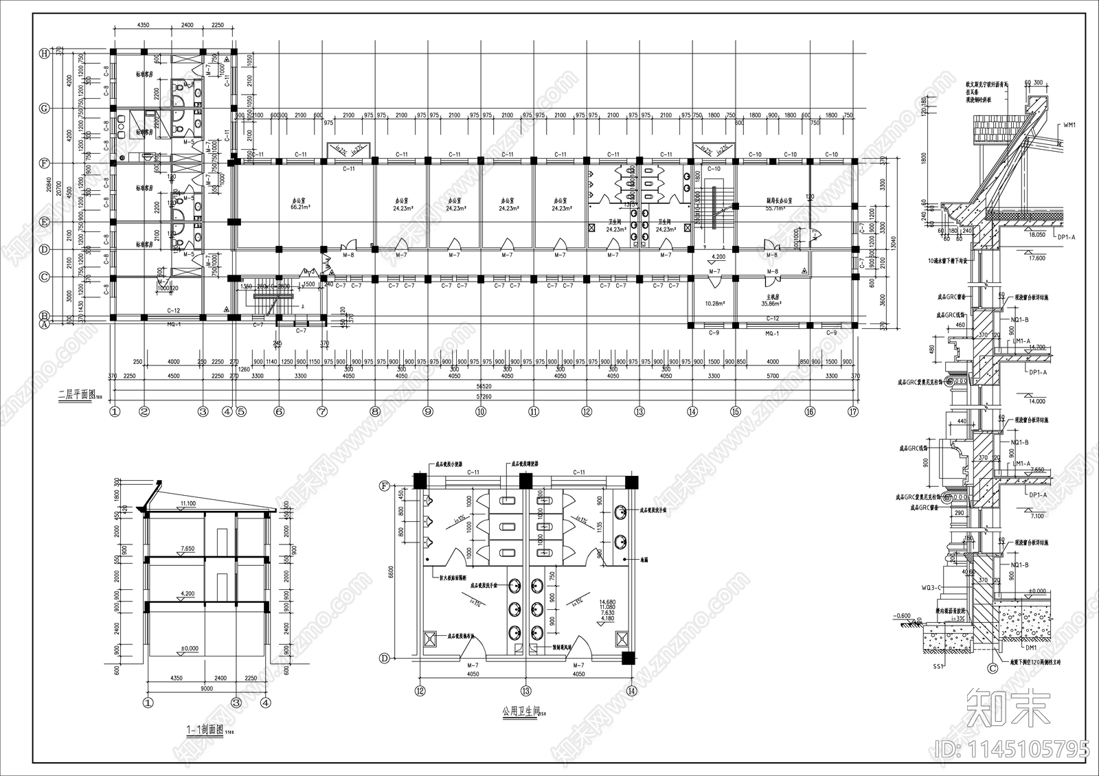 社保局办公楼建筑cad施工图下载【ID:1145105795】