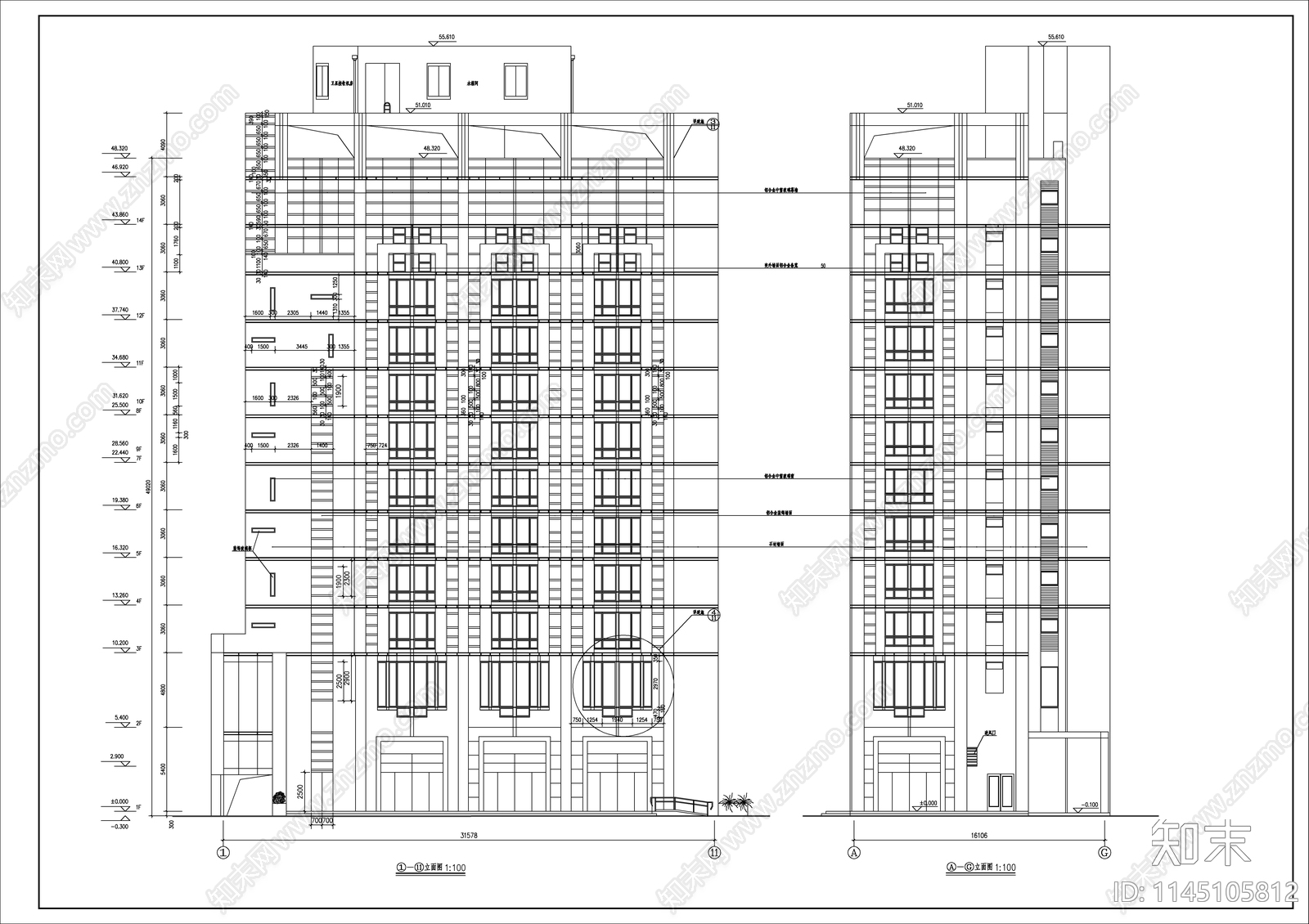 高层商业办公楼综合楼建筑详图cad施工图下载【ID:1145105812】