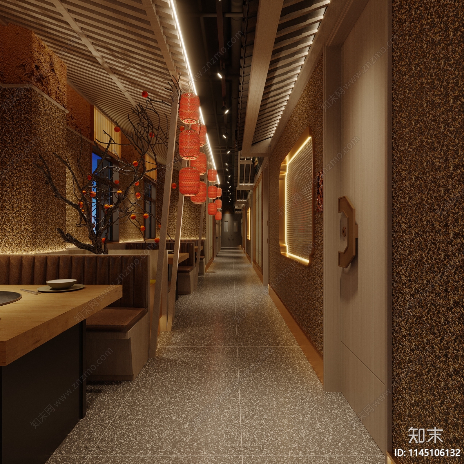 工业风中餐厅走道包间3D模型下载【ID:1145106132】