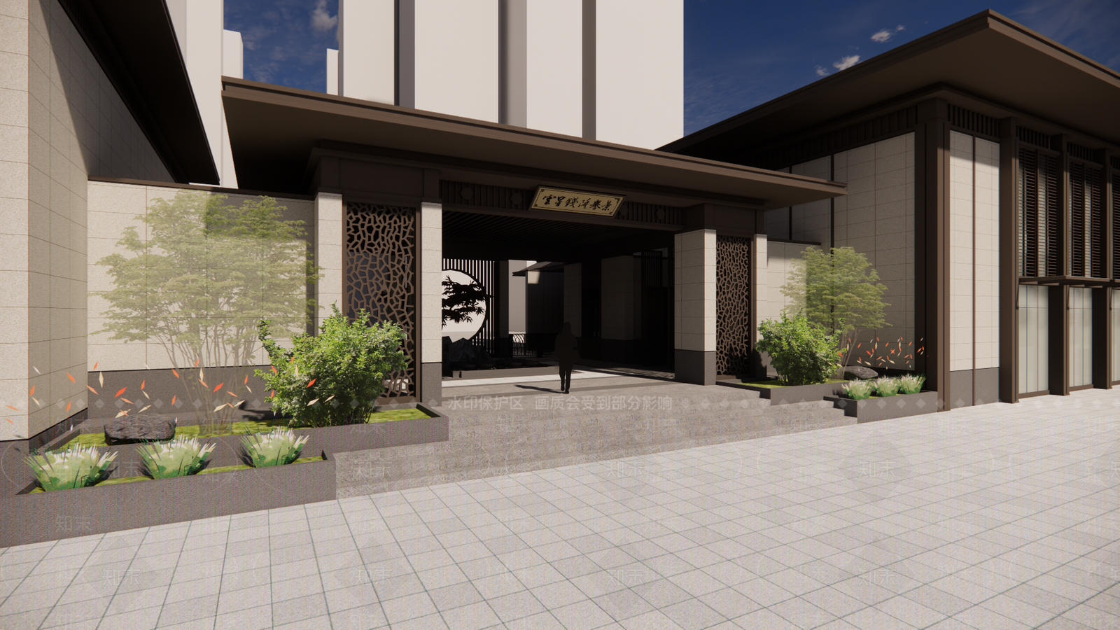 新中式商业建筑SU模型下载【ID:1145107597】