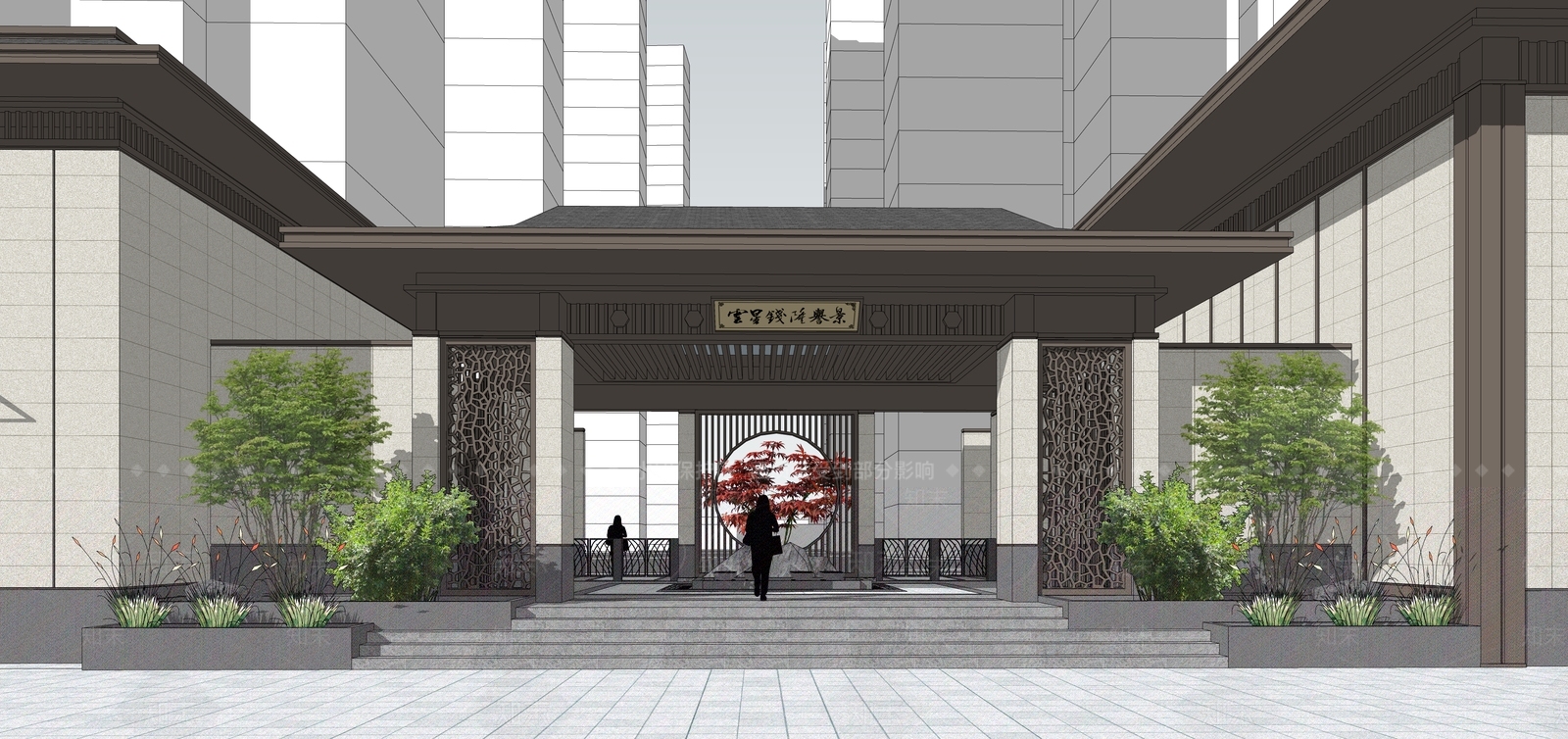 新中式商业建筑SU模型下载【ID:1145107597】