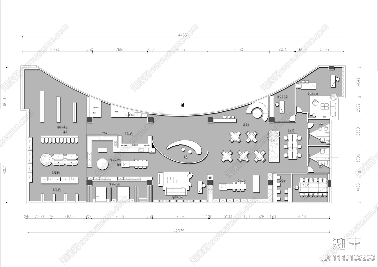 装饰公司展厅平面布置方案施工图下载【ID:1145108253】