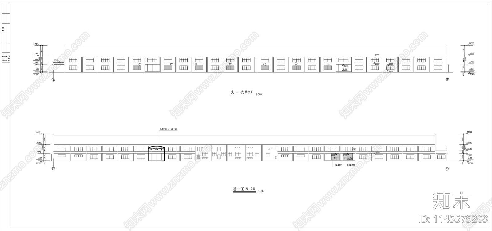 单层大型车间建筑cad施工图下载【ID:1145579269】