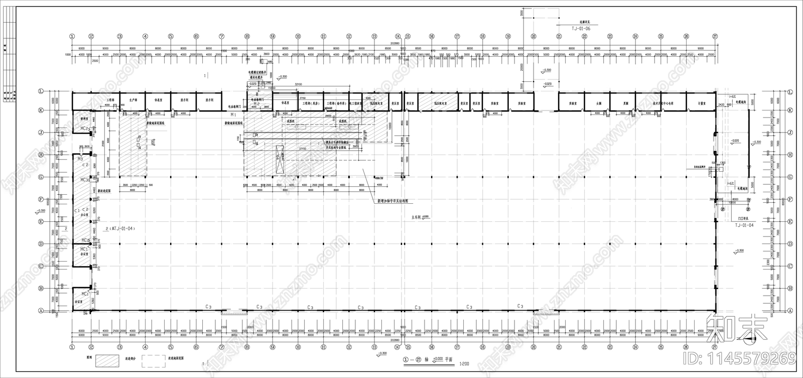 单层大型车间建筑cad施工图下载【ID:1145579269】