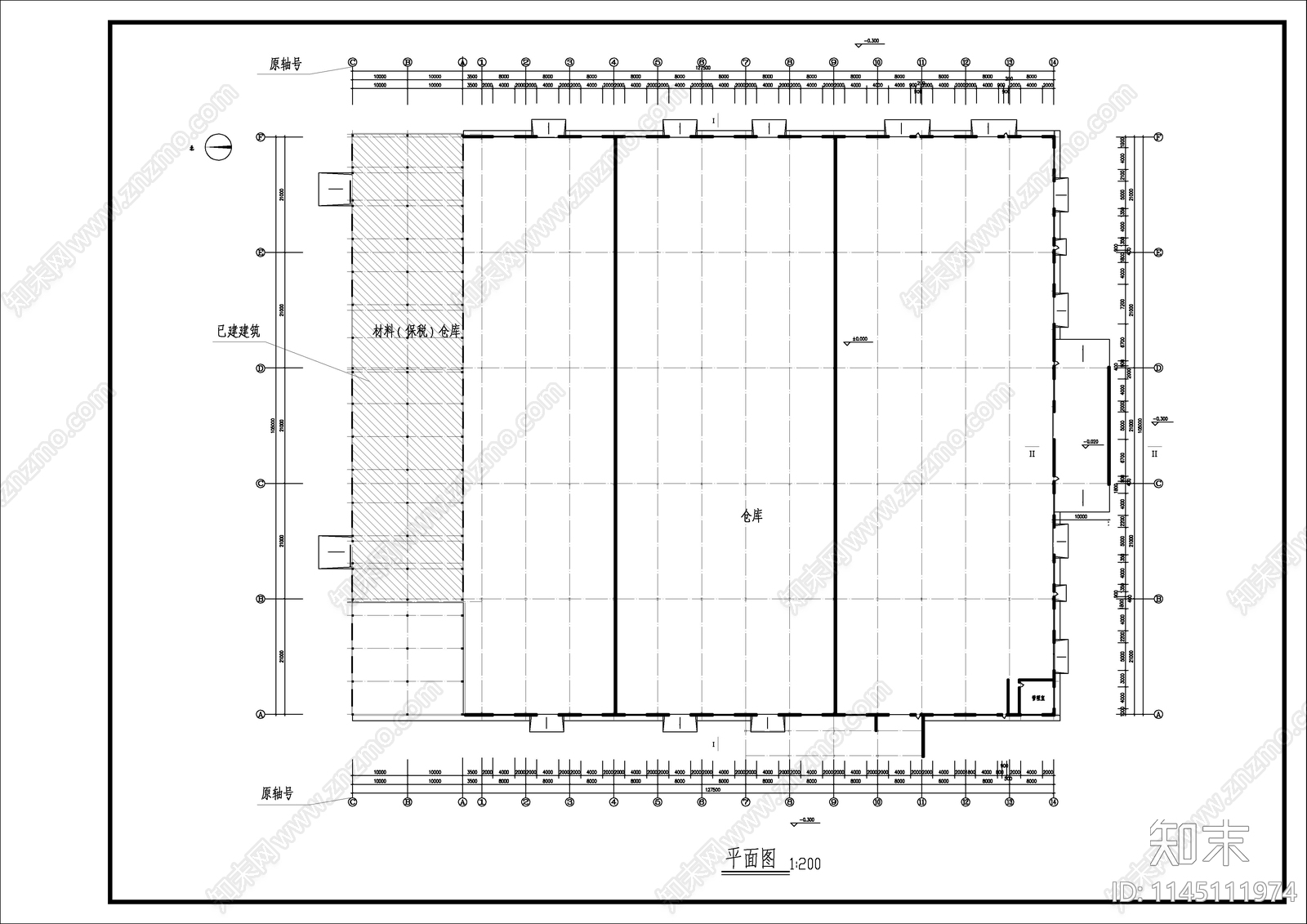 一层保税仓库建筑图cad施工图下载【ID:1145111974】