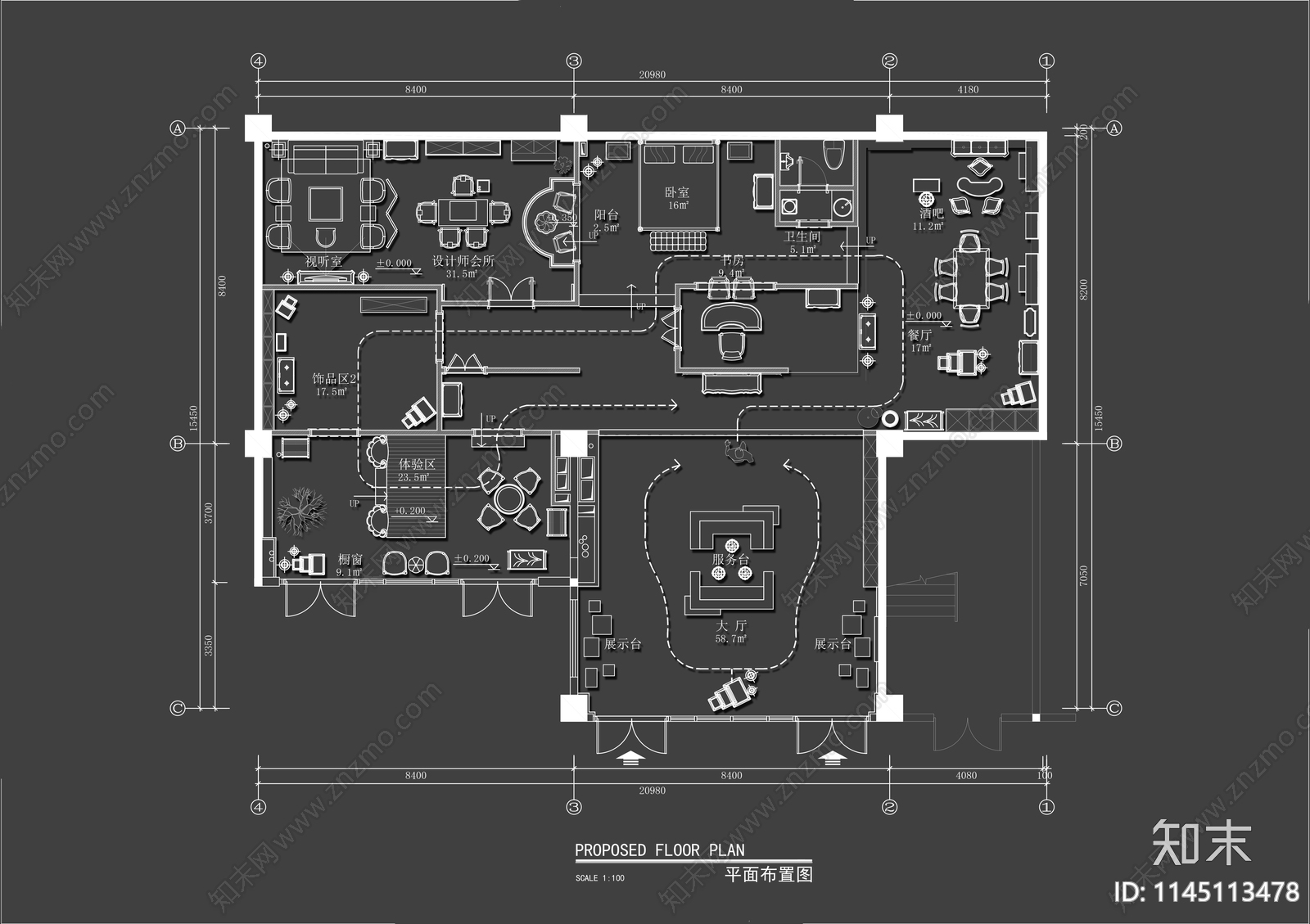 300㎡装饰设计公司平面施工图下载【ID:1145113478】