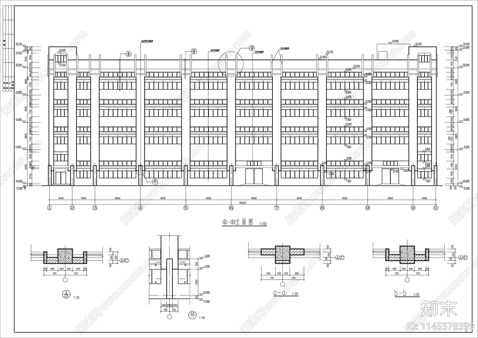 3层沿海地区投资公司办公厂房建筑cad施工图下载【ID:1145578399】