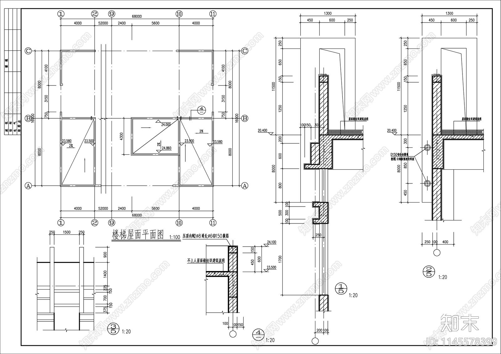 3层沿海地区投资公司办公厂房建筑cad施工图下载【ID:1145578399】