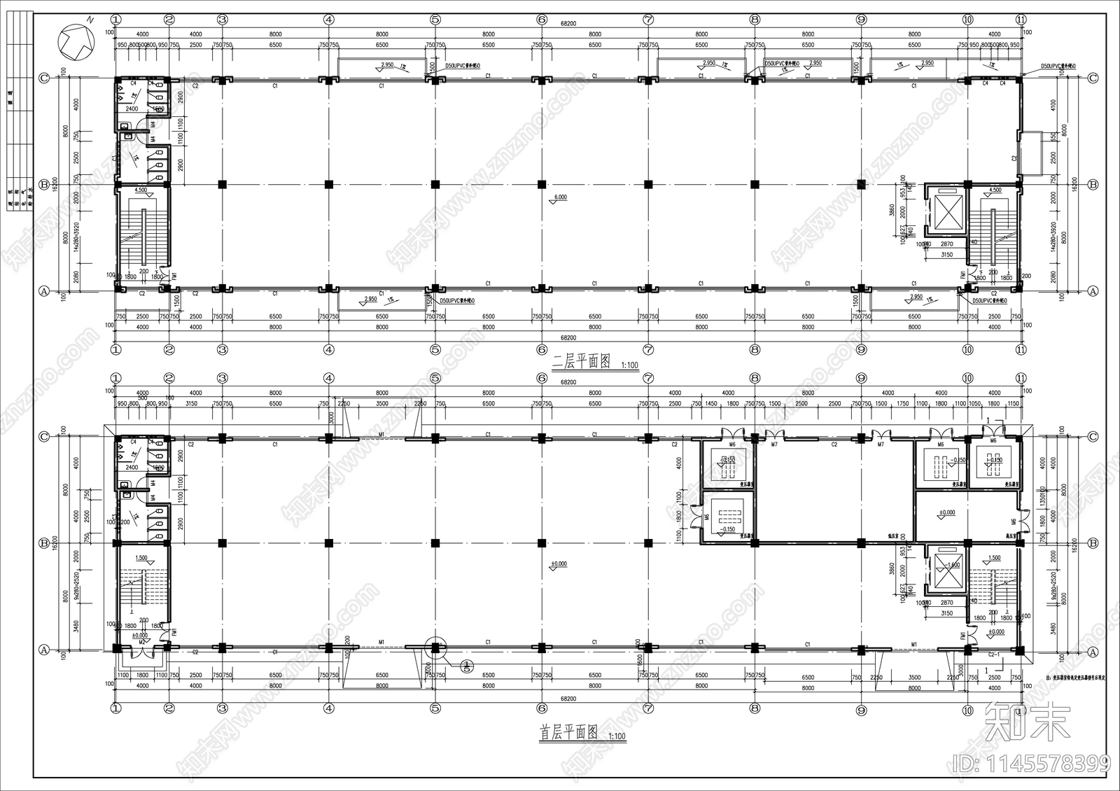 3层沿海地区投资公司办公厂房建筑cad施工图下载【ID:1145578399】