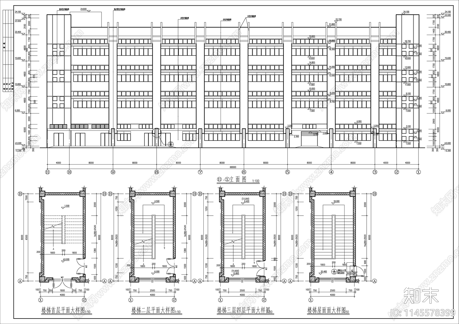 3层沿海地区投资公司办公厂房建筑cad施工图下载【ID:1145578399】