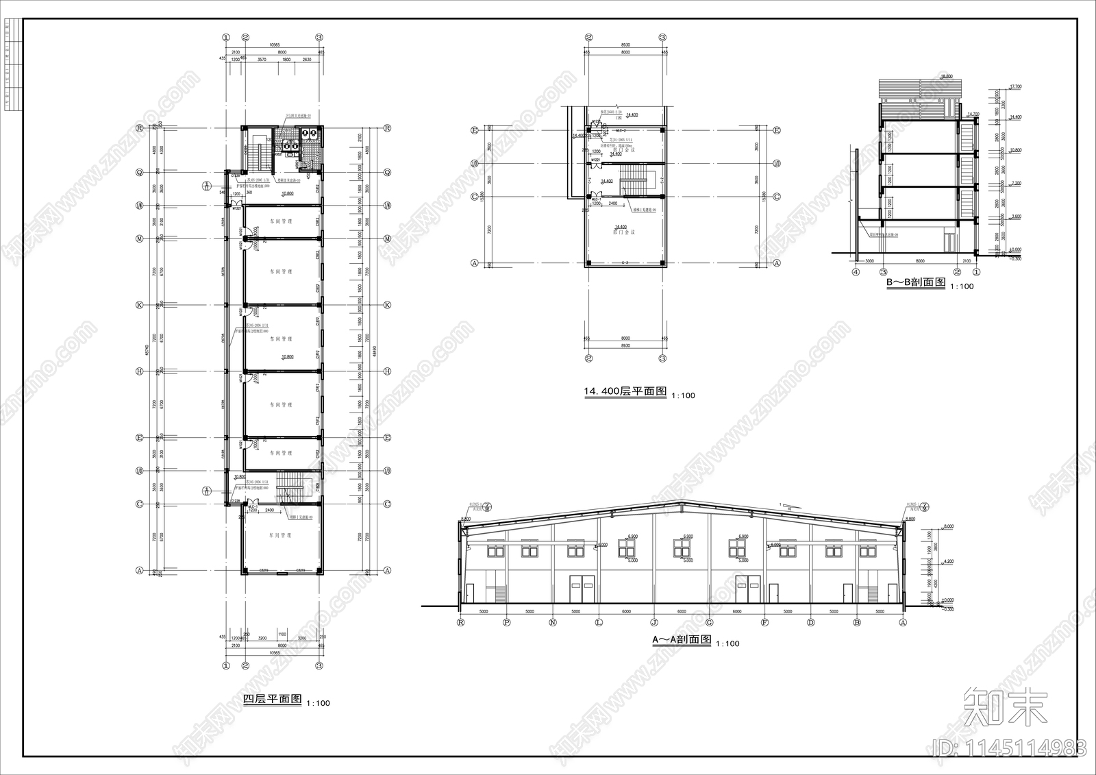 3层局部5层厂房建筑详图cad施工图下载【ID:1145114983】