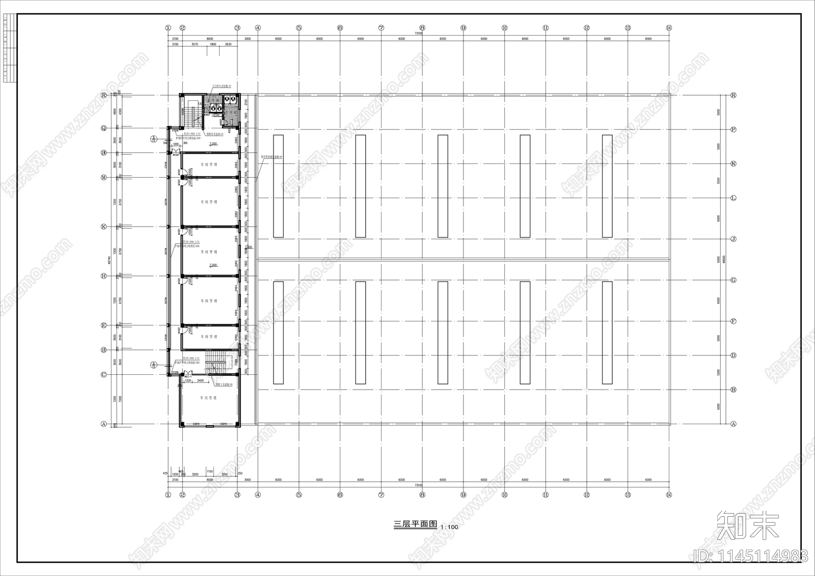 3层局部5层厂房建筑详图cad施工图下载【ID:1145114983】