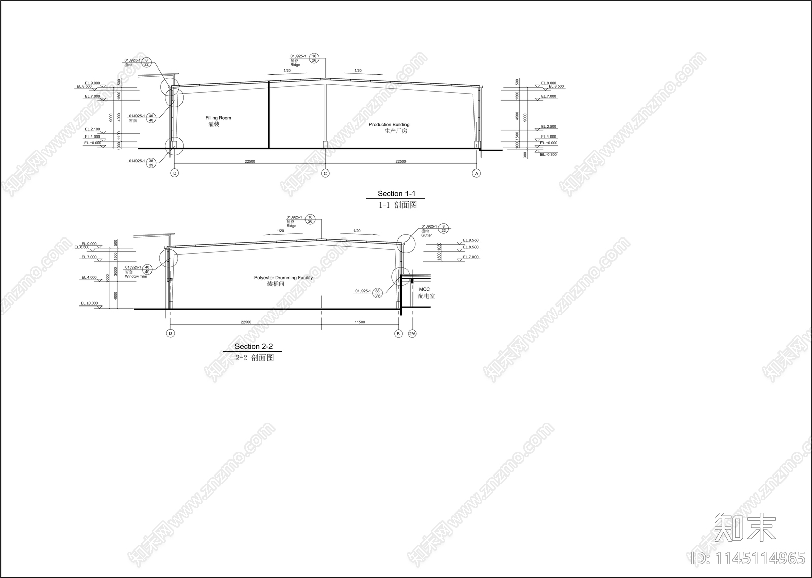 轻钢结构装置生产厂房及装桶车间建施cad施工图下载【ID:1145114965】
