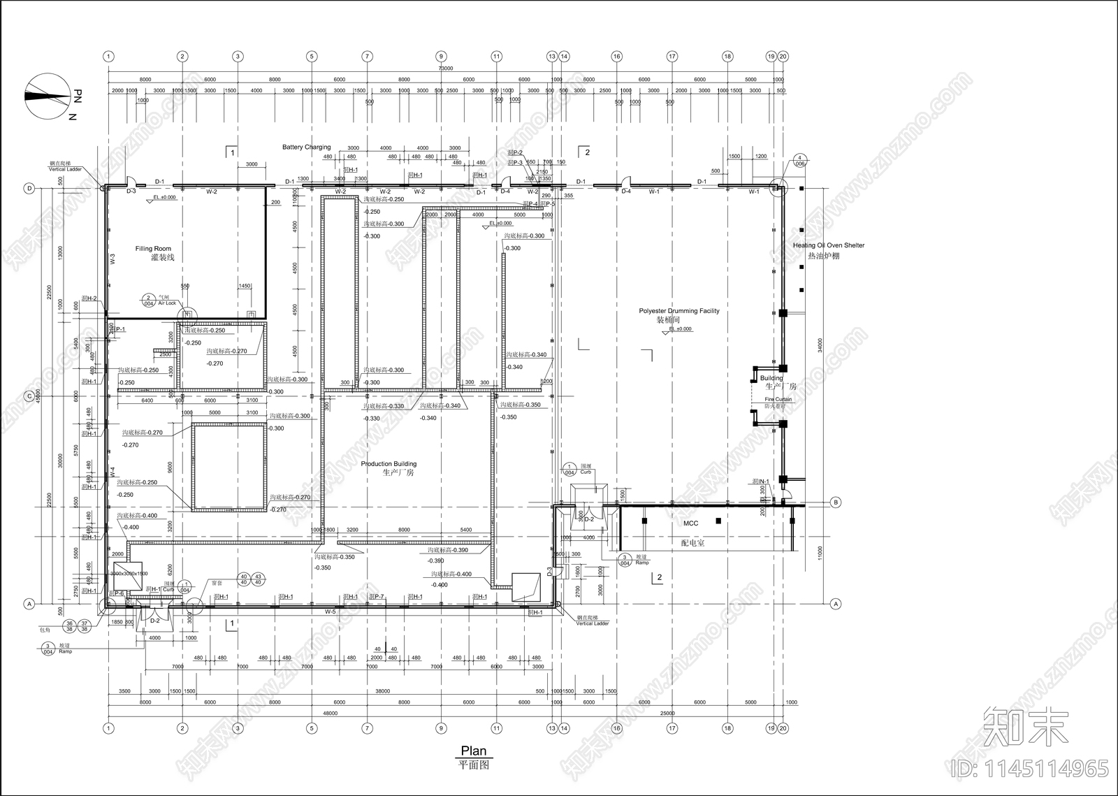 轻钢结构装置生产厂房及装桶车间建施cad施工图下载【ID:1145114965】