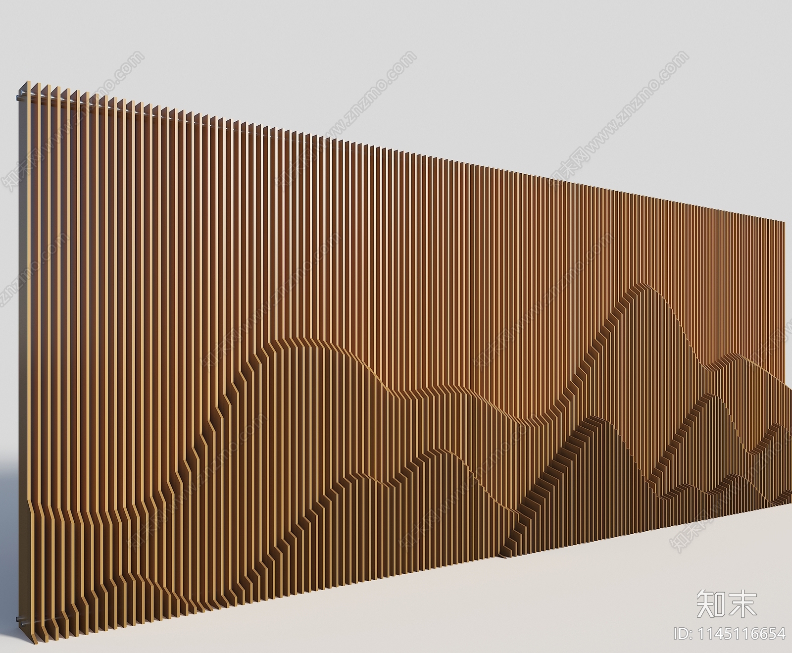 中式山水木格栅景墙3D模型下载【ID:1145116654】