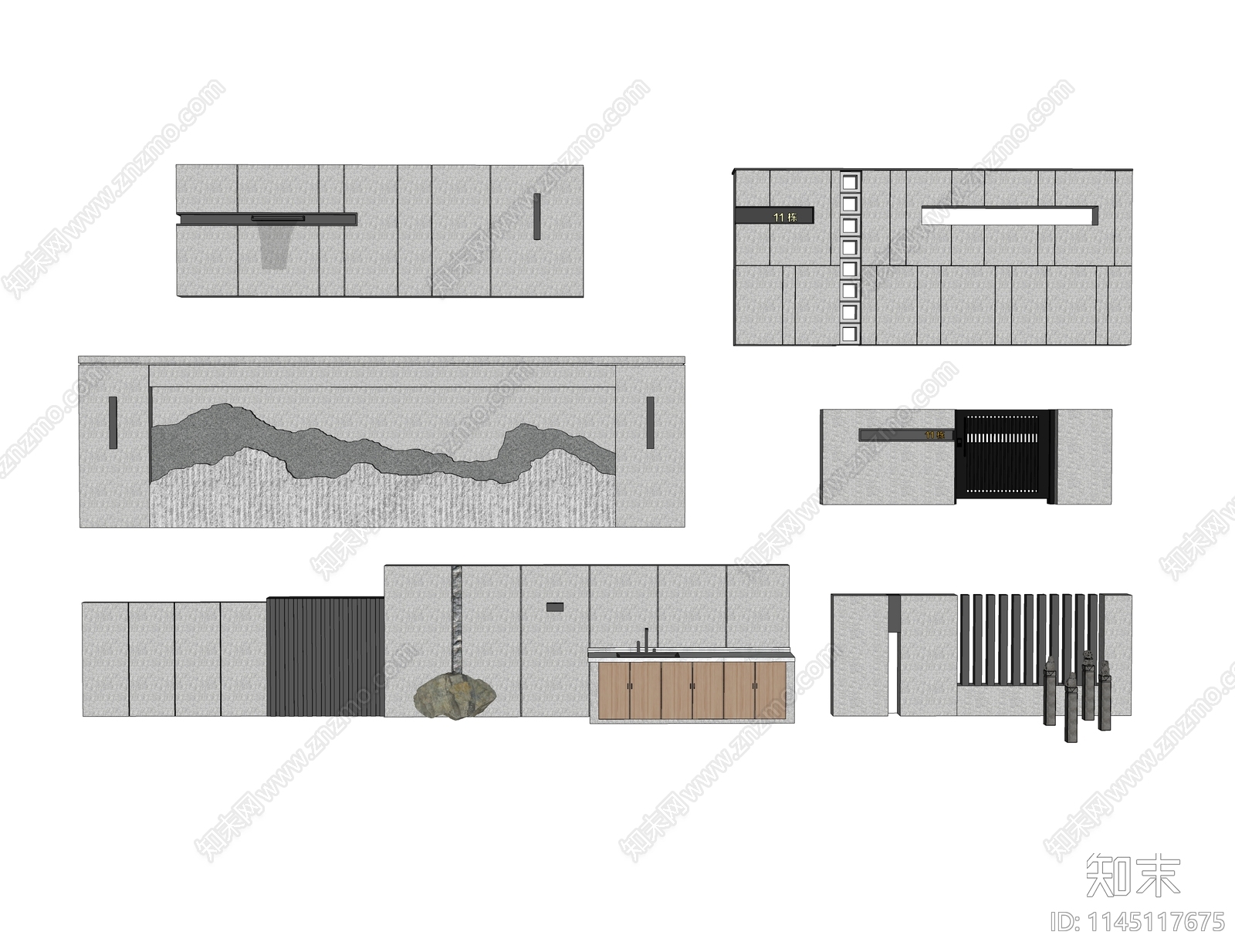 现代庭院景墙SU模型下载【ID:1145117675】