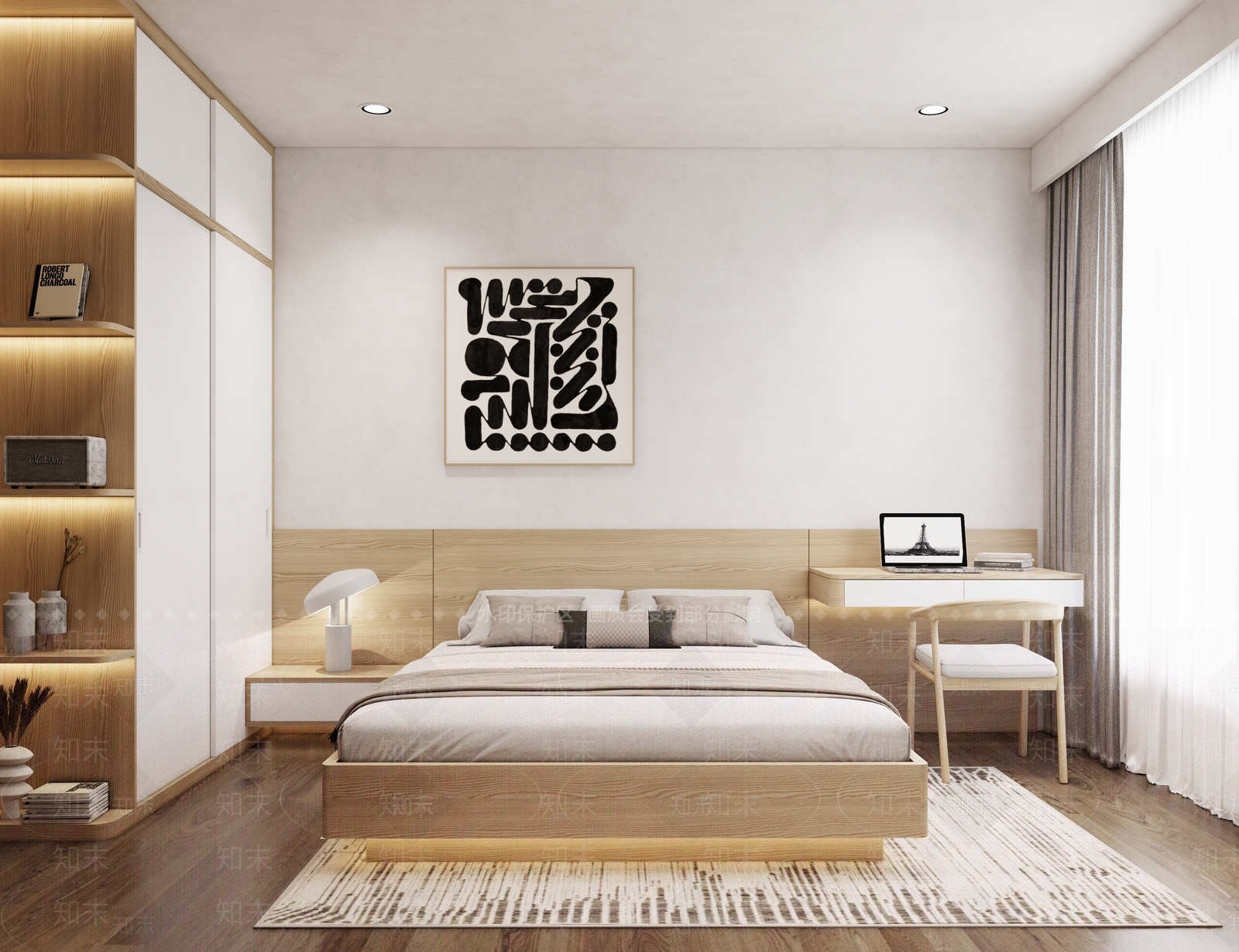 现代原木榻榻米卧室SU模型下载【ID:1145118598】