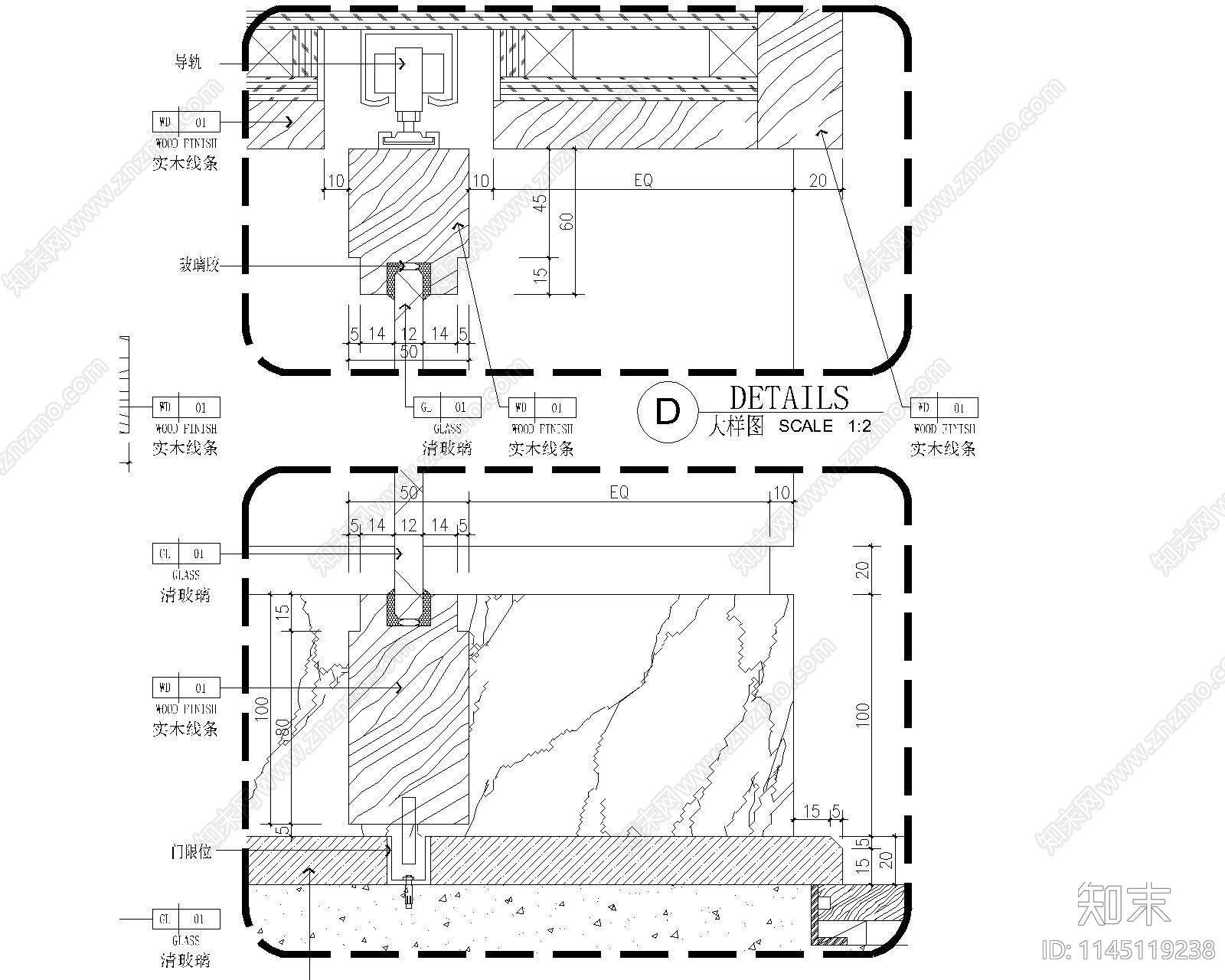 两套吊柜推拉门大样图cad施工图下载【ID:1145119238】