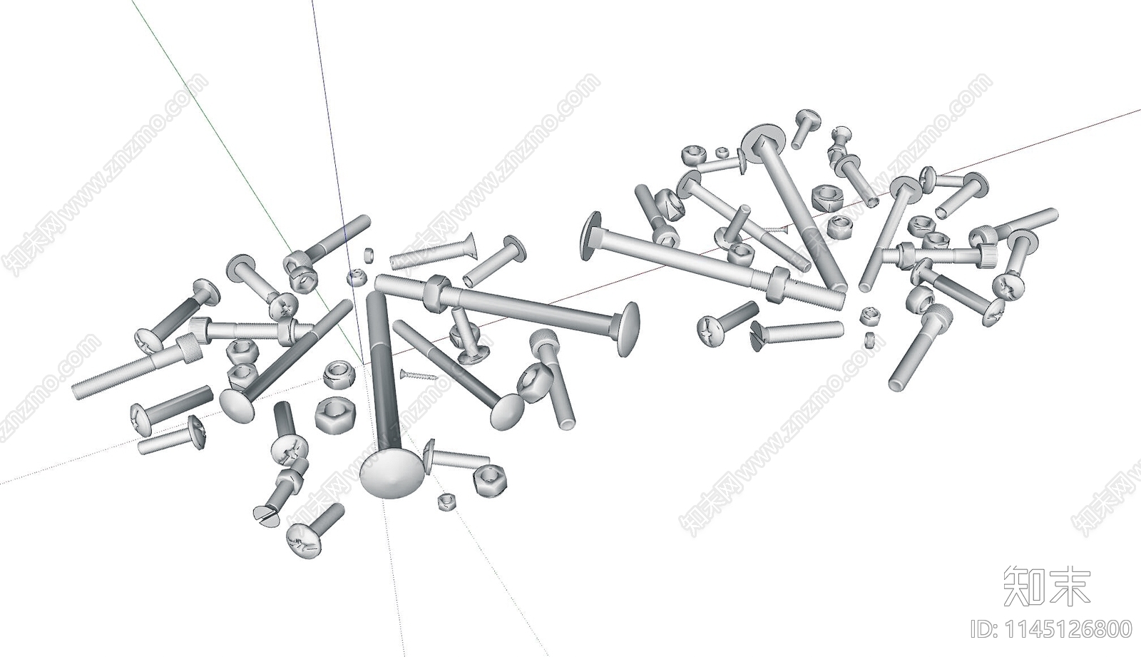 现代各种金属螺丝钉组合SU模型下载【ID:1145126800】