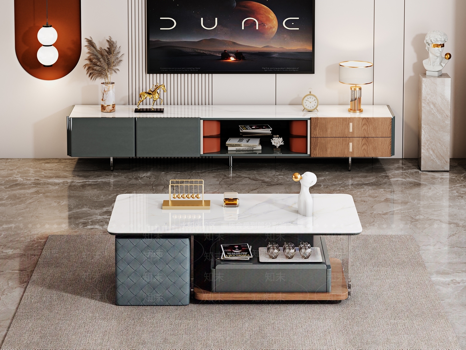 意式轻奢电视柜茶几组合3D模型下载【ID:1145127073】