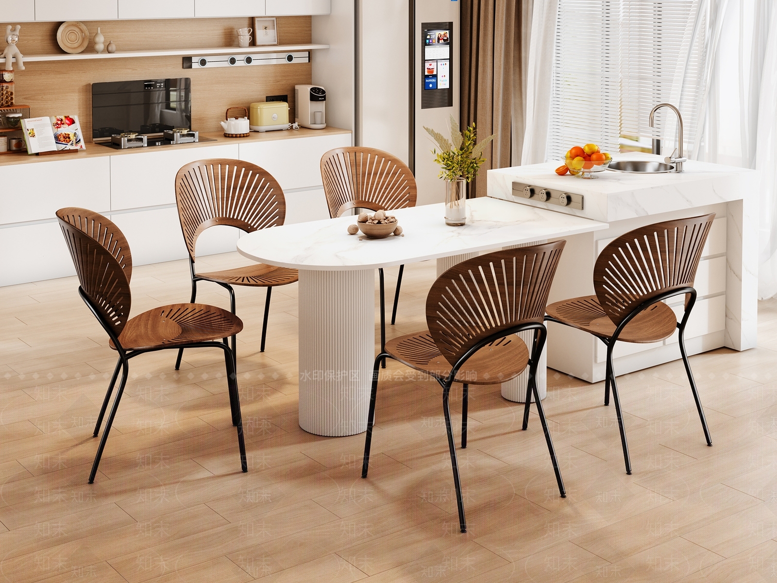 贝壳餐桌椅子组合3D模型3D模型下载【ID:1145129698】