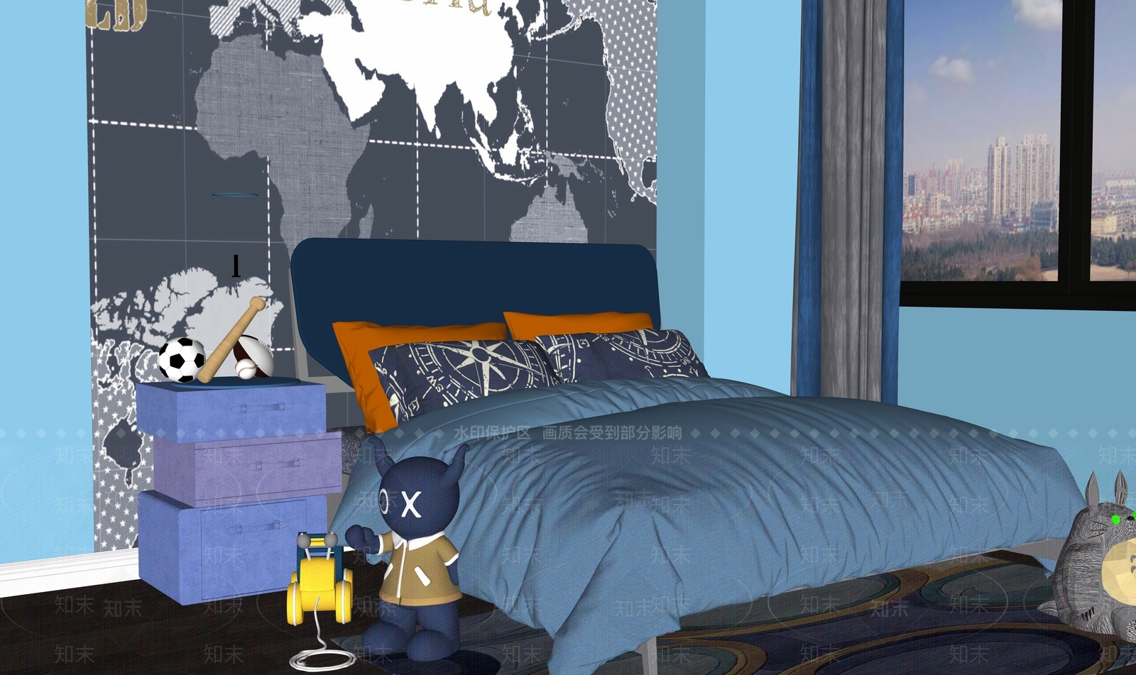 现代男孩儿童房SU模型下载【ID:1145138989】
