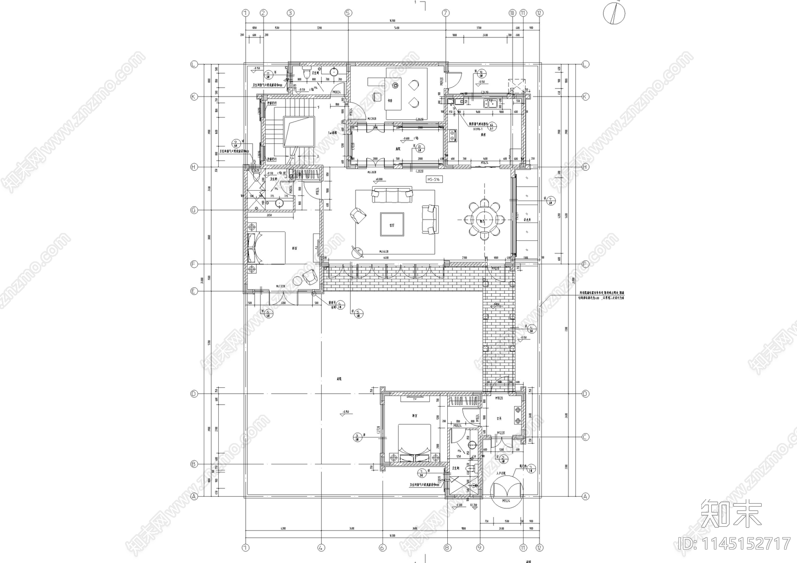 北方中式合院别墅施工图下载【ID:1145152717】