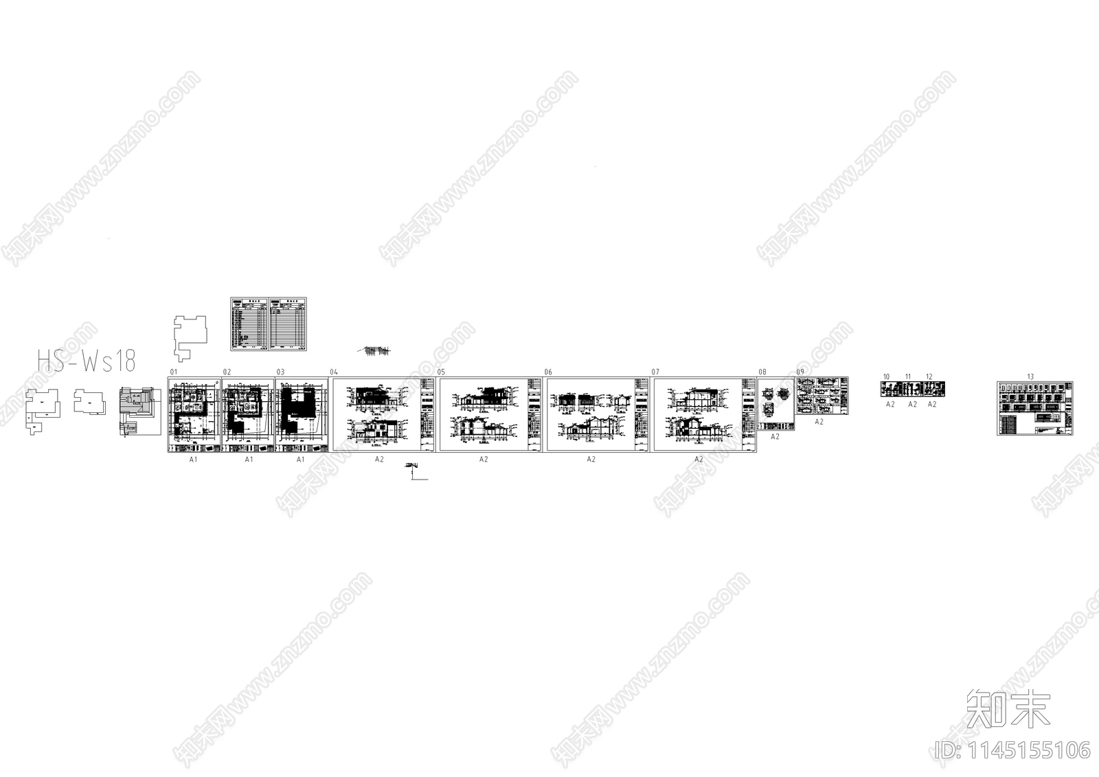 北方中式合院别墅施工图cad施工图下载【ID:1145155106】