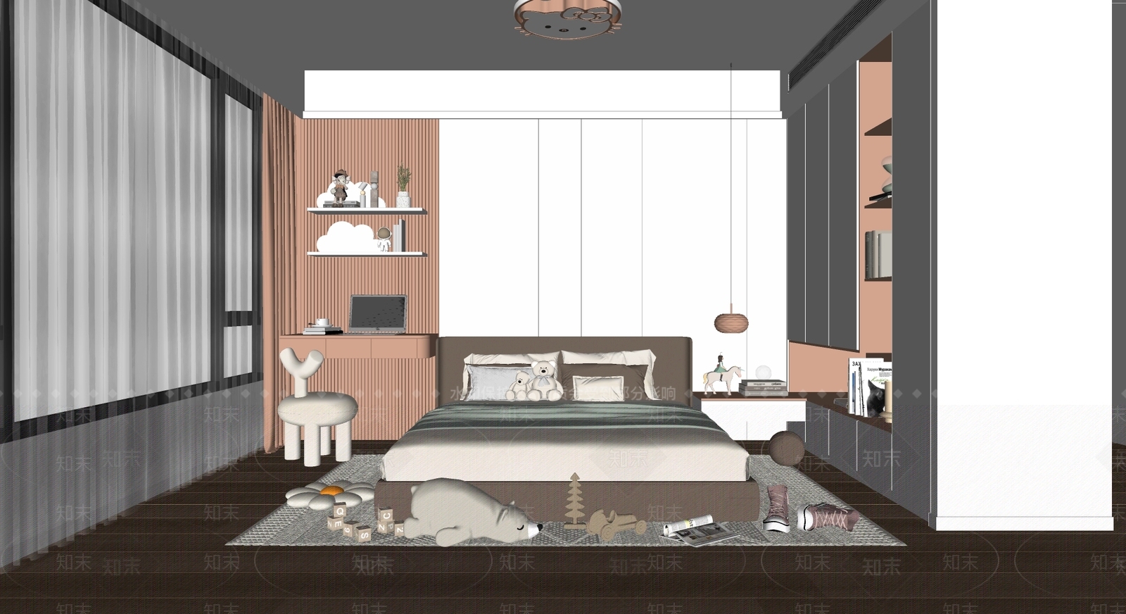 现代女孩儿童卧室SU模型下载【ID:1145159725】
