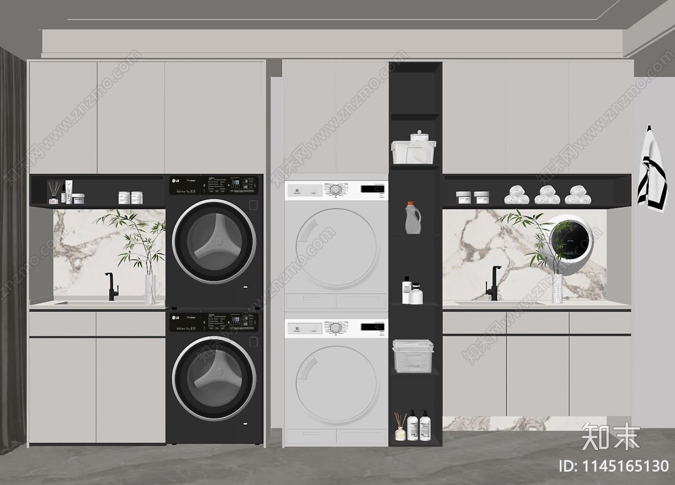 现代阳台洗衣机柜SU模型下载【ID:1145165130】