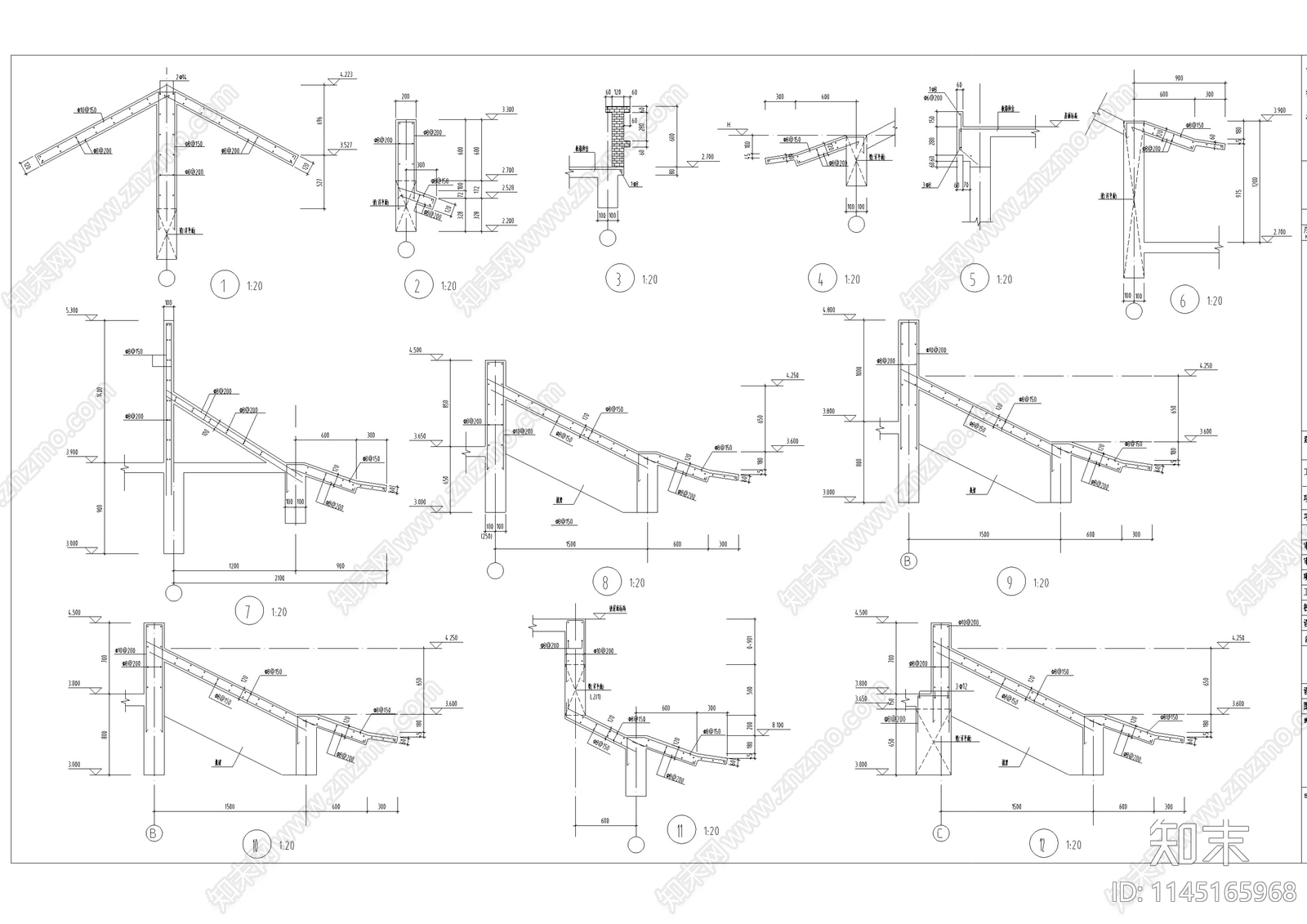 中式仿古街区建筑结构设计cad施工图下载【ID:1145165968】