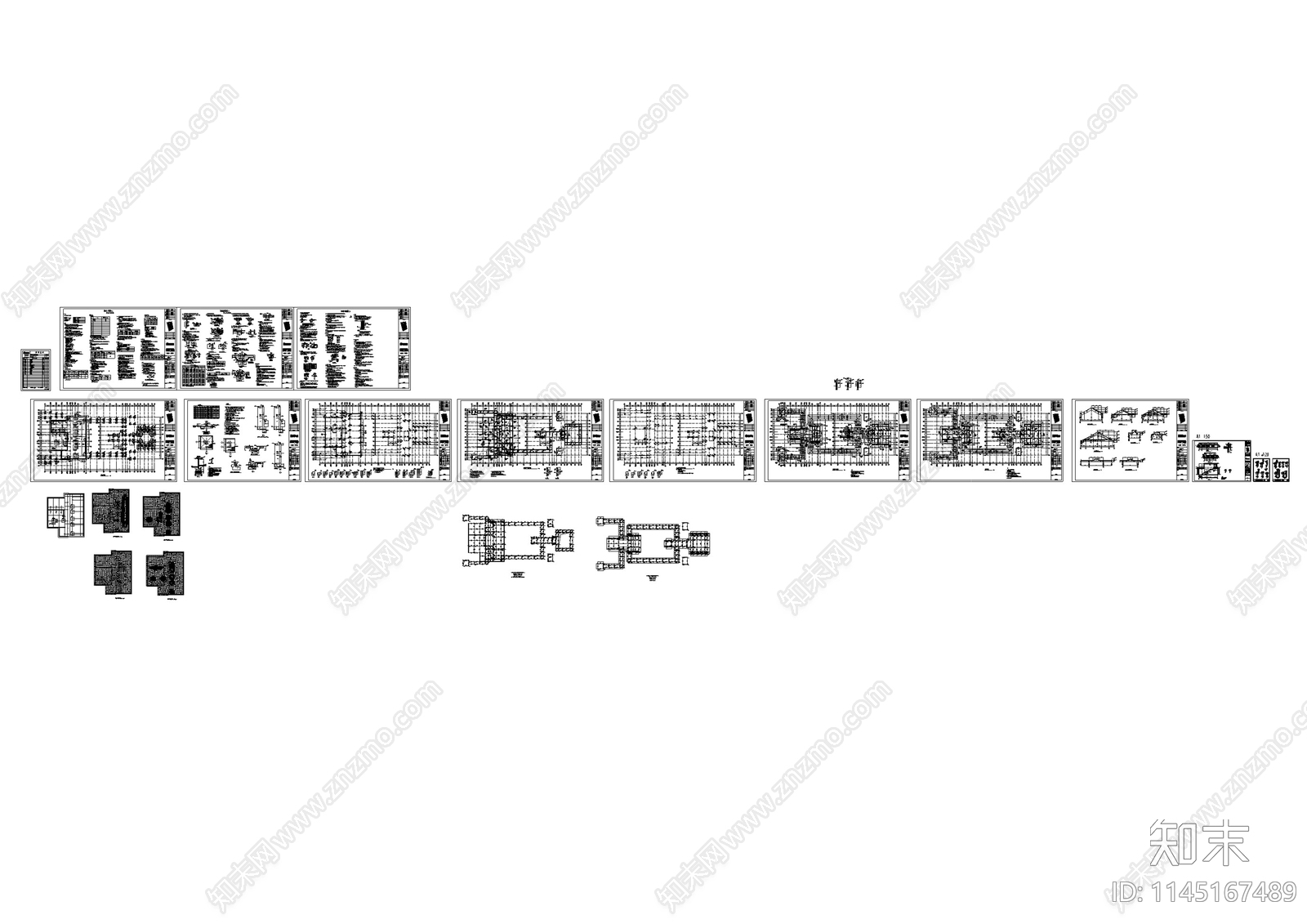 中式仿古街区建筑结构设计cad施工图下载【ID:1145167489】