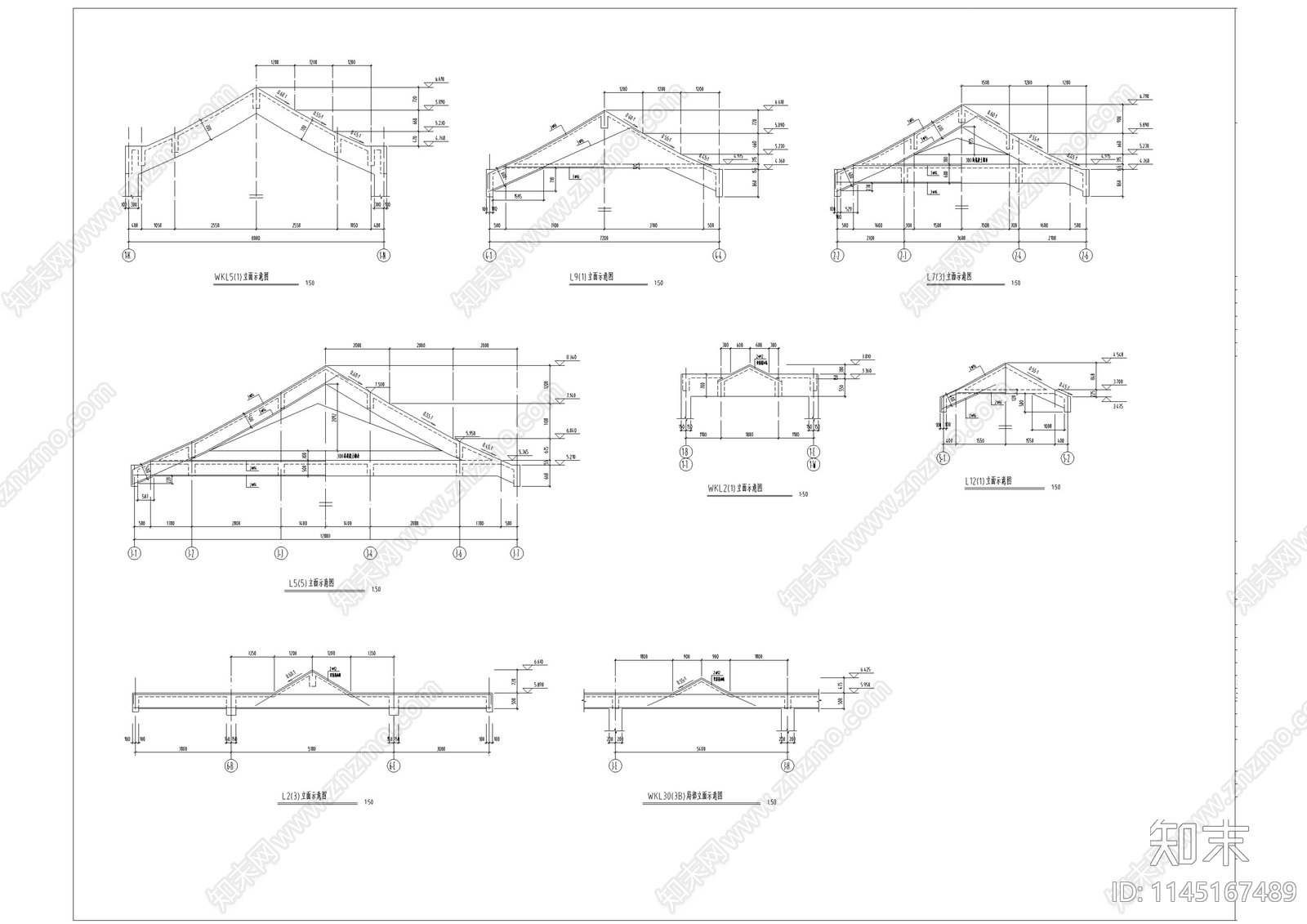 中式仿古街区建筑结构设计cad施工图下载【ID:1145167489】