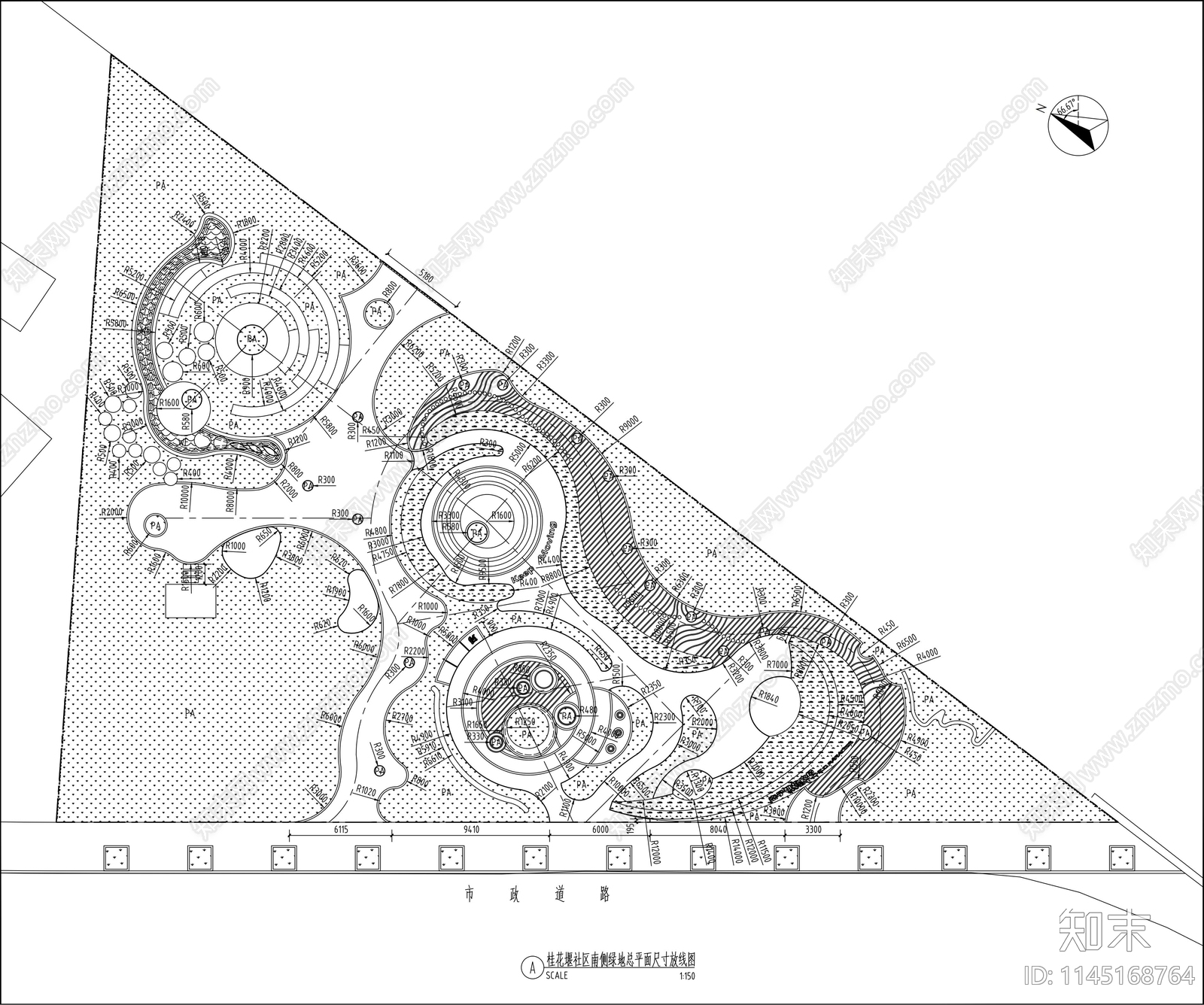 桂花堰社区南侧绿地cad施工图下载【ID:1145168764】