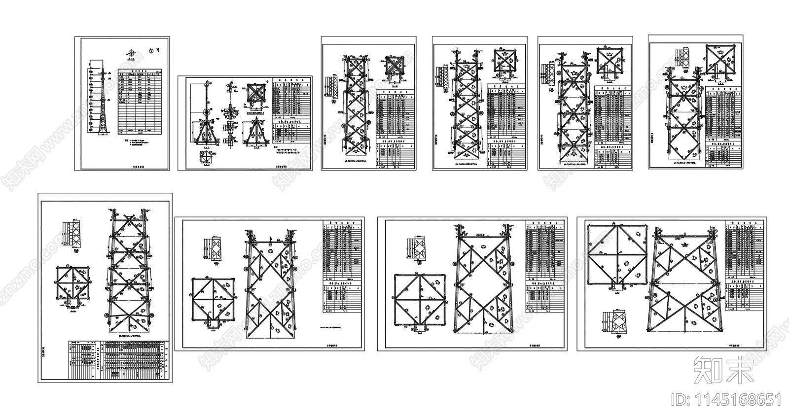 60米角钢通信铁塔结构图cad施工图下载【ID:1145168651】