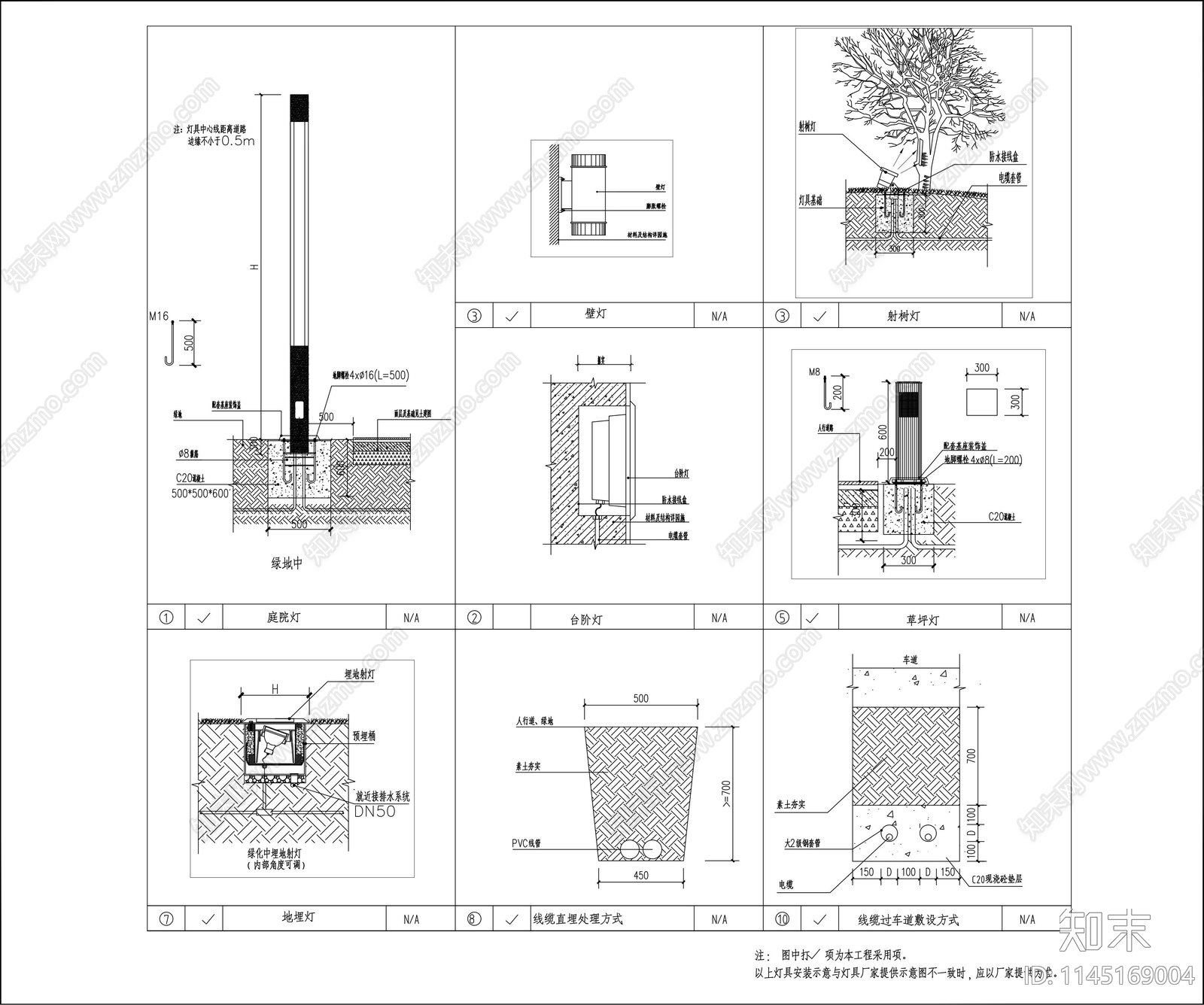 户外灯安装大样施工图下载【ID:1145169004】