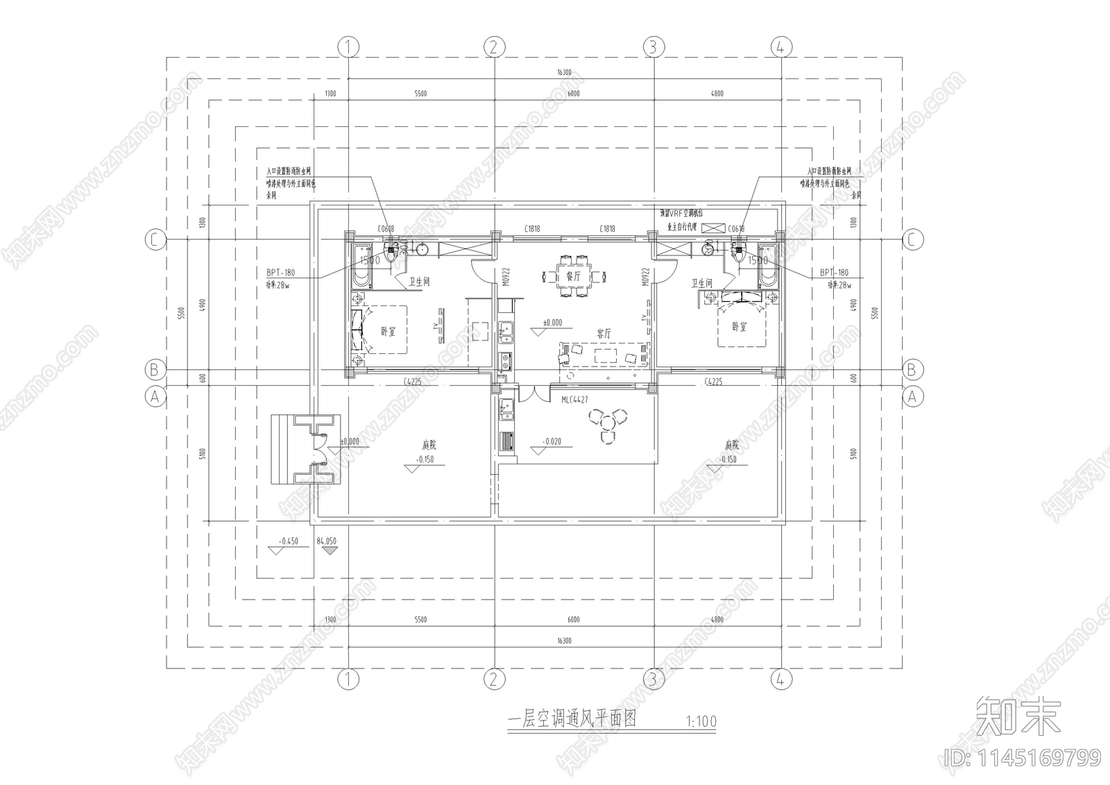 北方中式仿古民宿建筑暖通设计cad施工图下载【ID:1145169799】