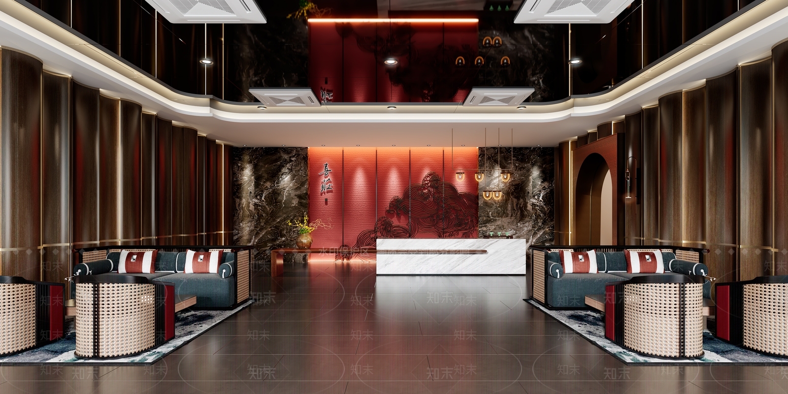 新中式酒店接待大厅3D模型下载【ID:1145173325】