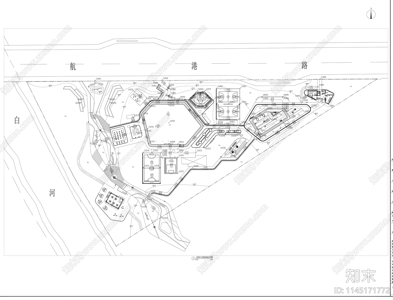 全民运动休闲公园景观平面cad施工图下载【ID:1145171772】