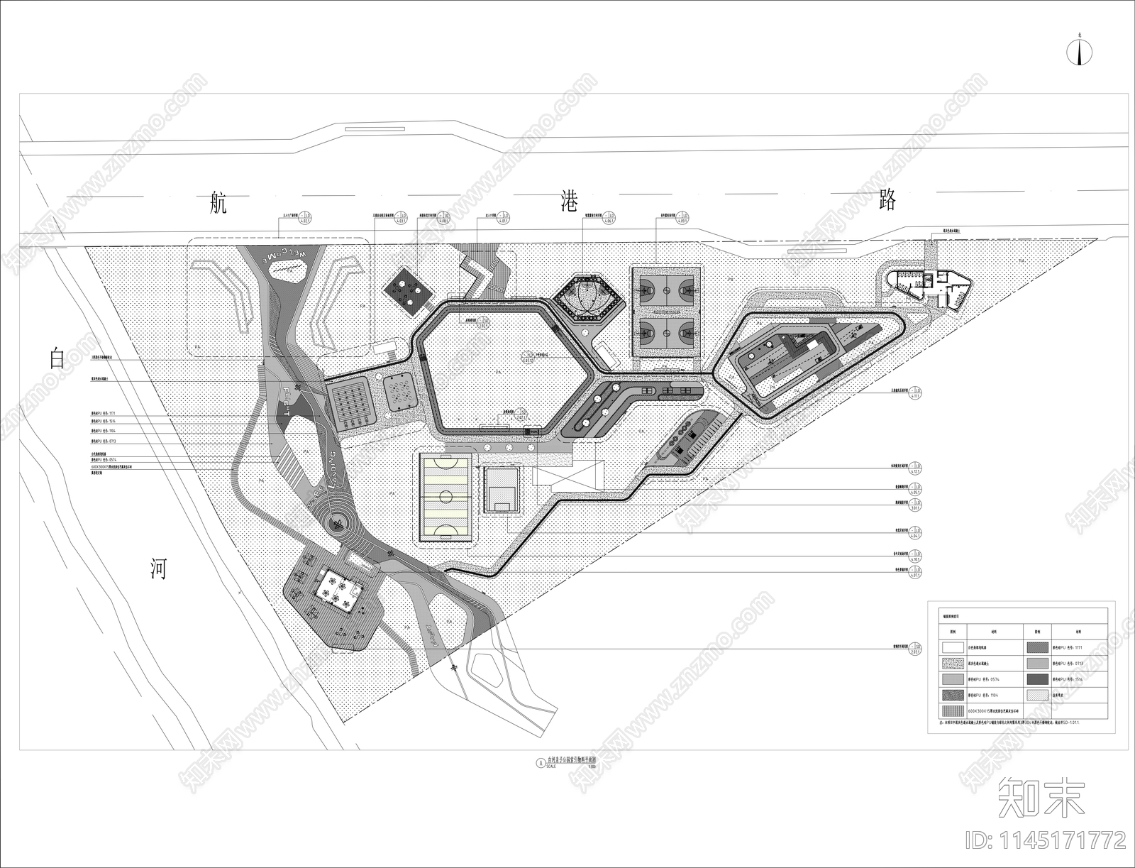 全民运动休闲公园景观平面cad施工图下载【ID:1145171772】