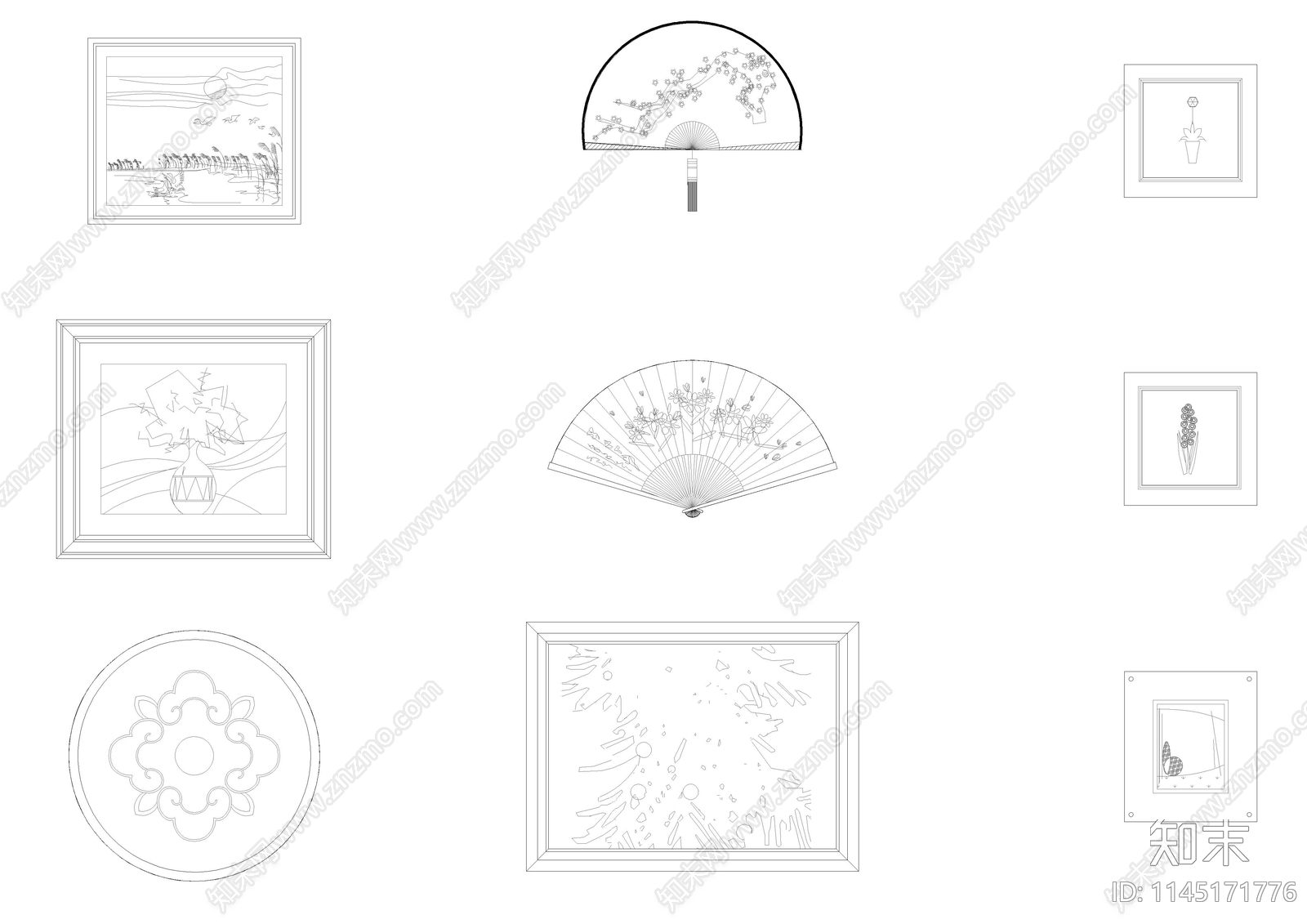520款装饰挂画图库cad施工图下载【ID:1145171776】
