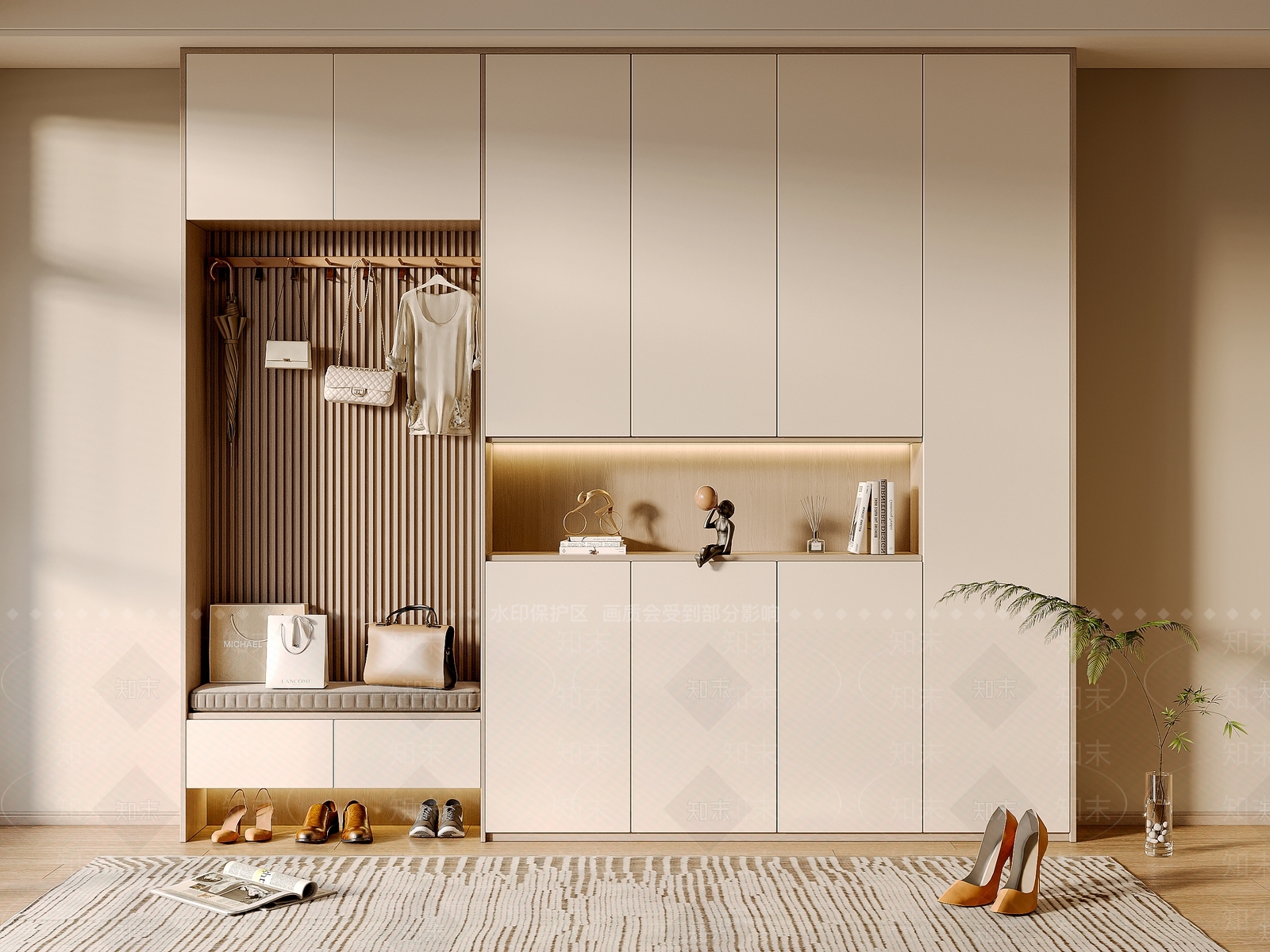 现代奶油风鞋柜SU模型下载【ID:1145172772】