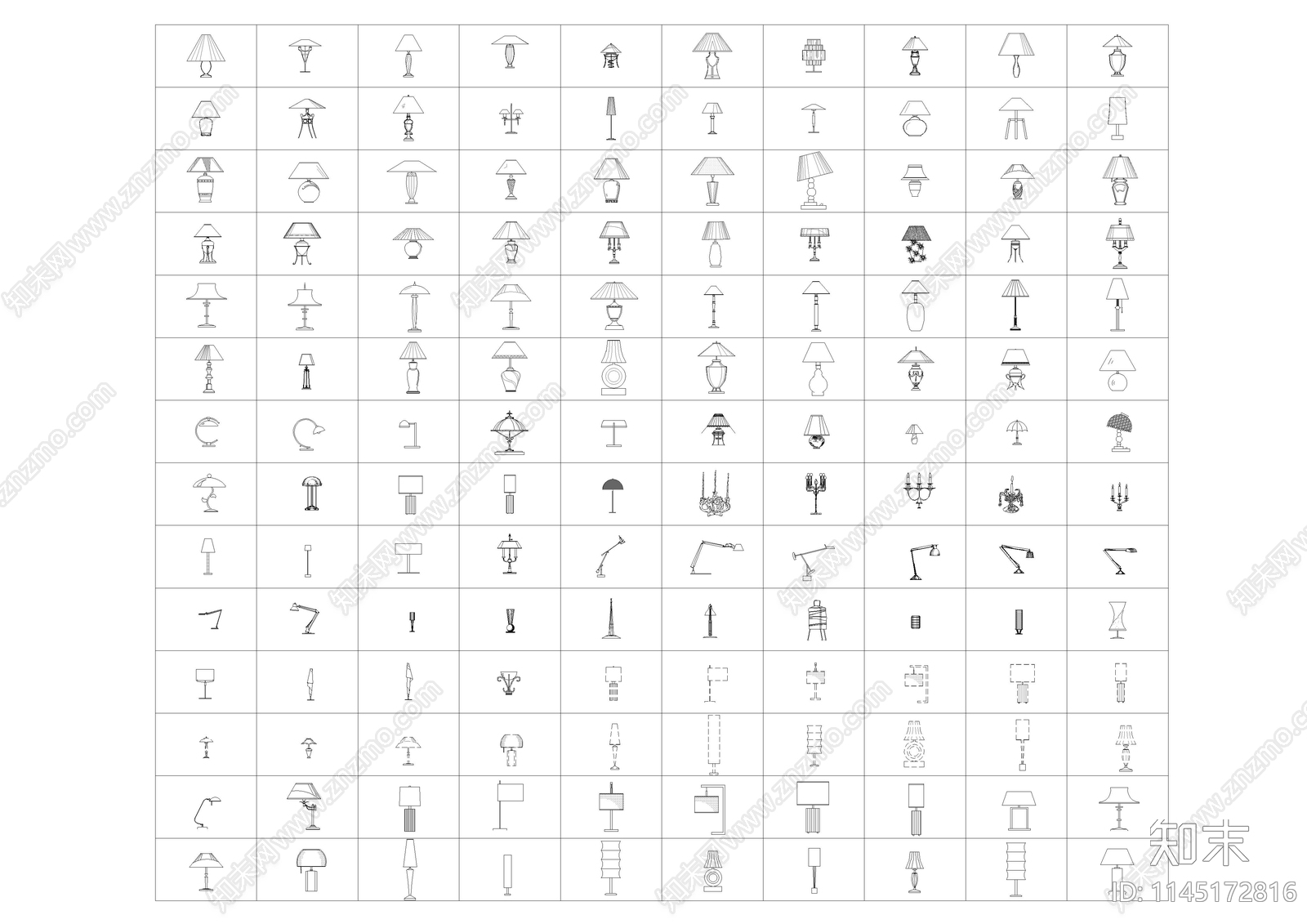 千款灯具立面图块cad施工图下载【ID:1145172816】