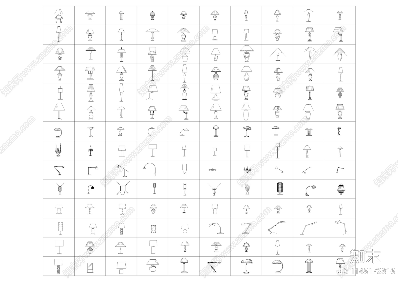 千款灯具立面图块cad施工图下载【ID:1145172816】