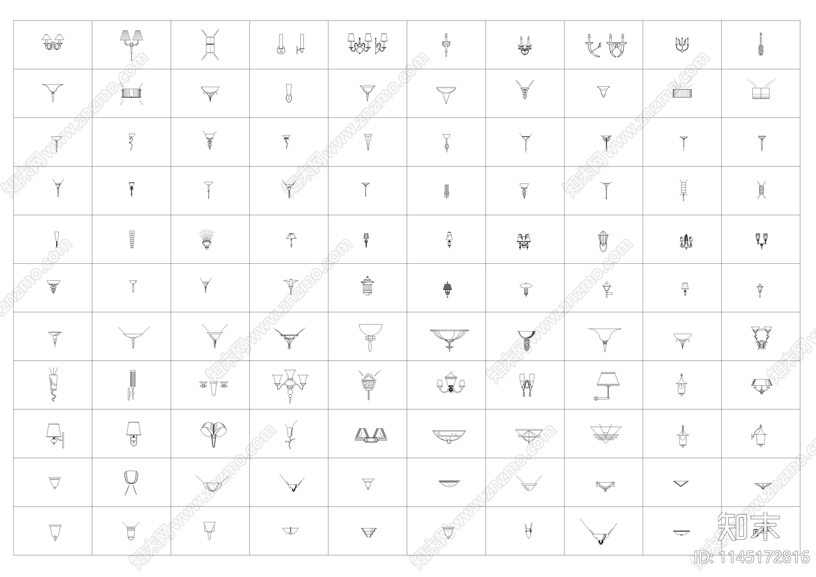 千款灯具立面图块cad施工图下载【ID:1145172816】
