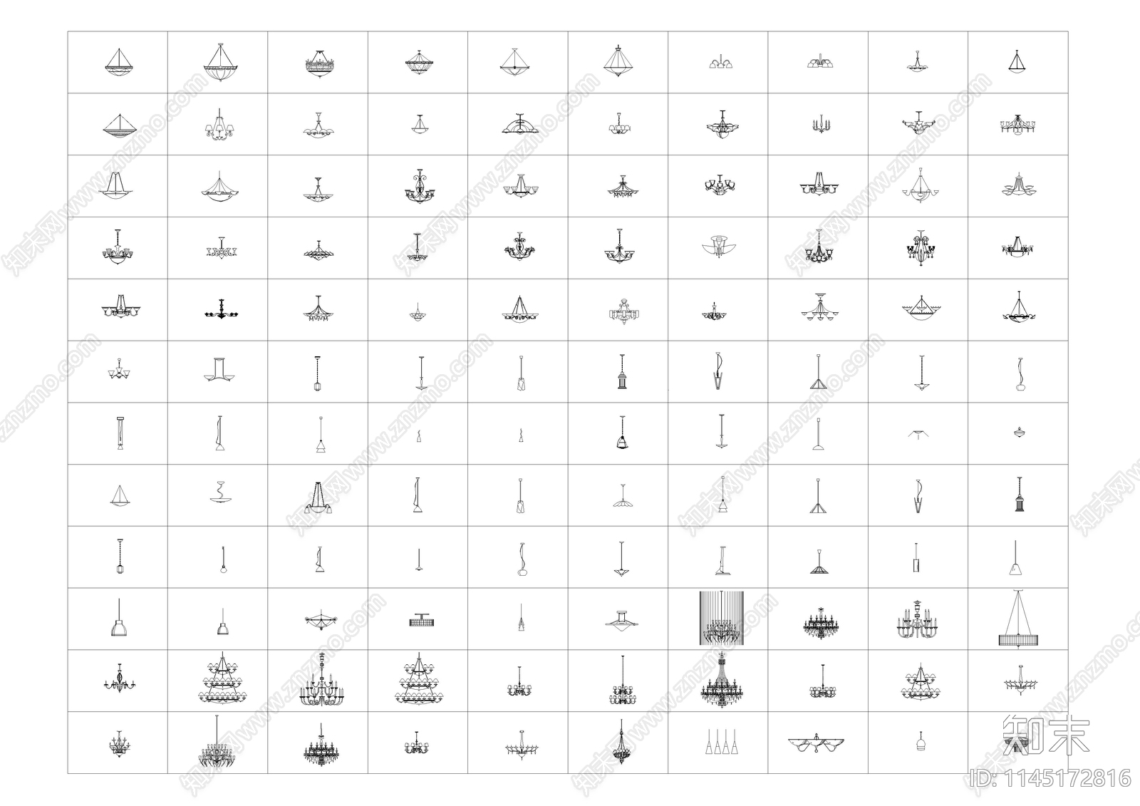 千款灯具立面图块cad施工图下载【ID:1145172816】